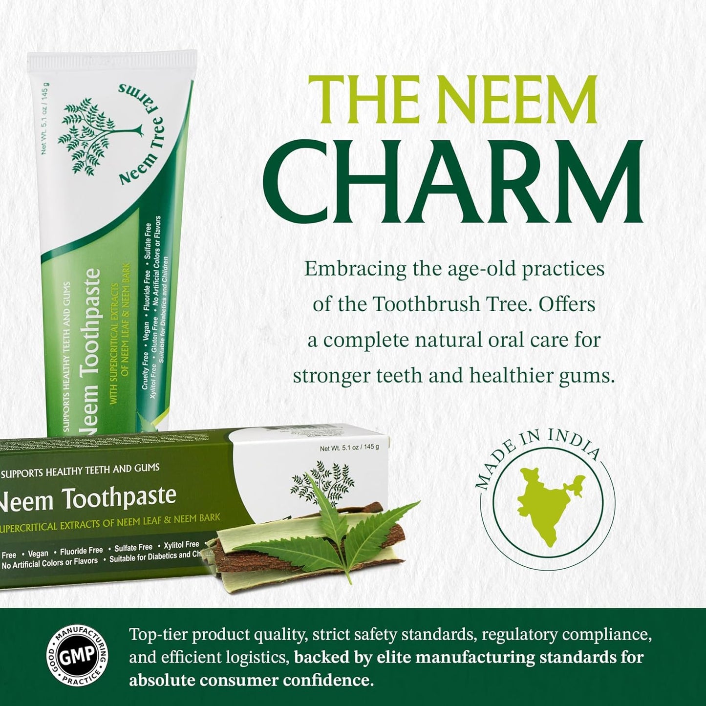 Neem Fluoride-Free Toothpaste - Family-Friendly, 100% Vegan & Natural, Gluten-Free, No Artificial Ingredients - Clove & Stevia (4 Pack)
