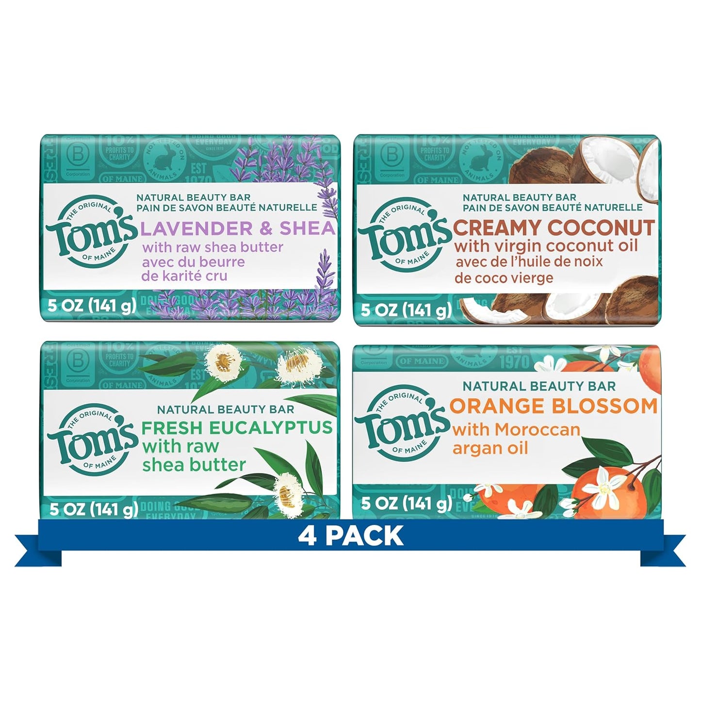 Tom's of Maine Fragrance-Free Natural Beauty Bar Soap for Sensitive Skin - 6 Pack (5 Oz Each)