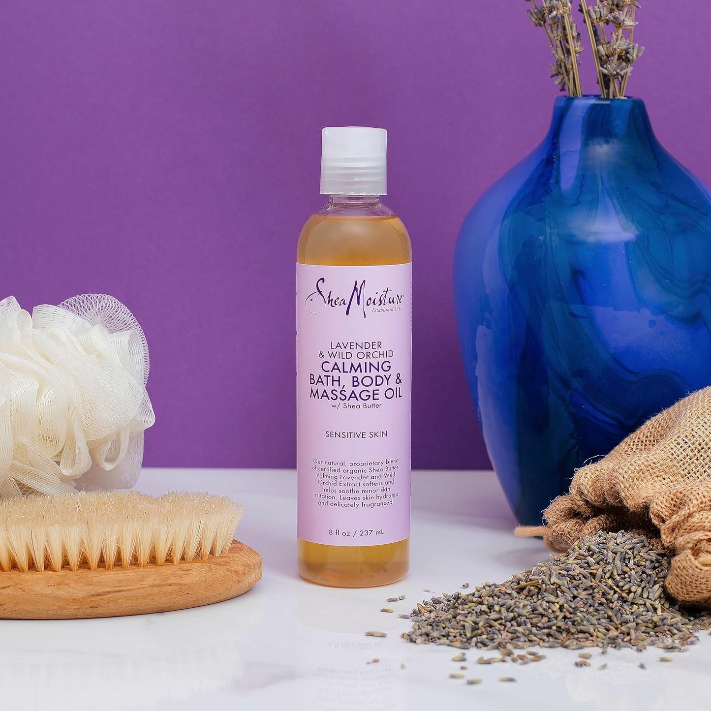 SheaMoisture Lavender Wild Orchid Calming Bath, Body & Massage Oil - 8 Oz Moisturizer for Sensitive Skin