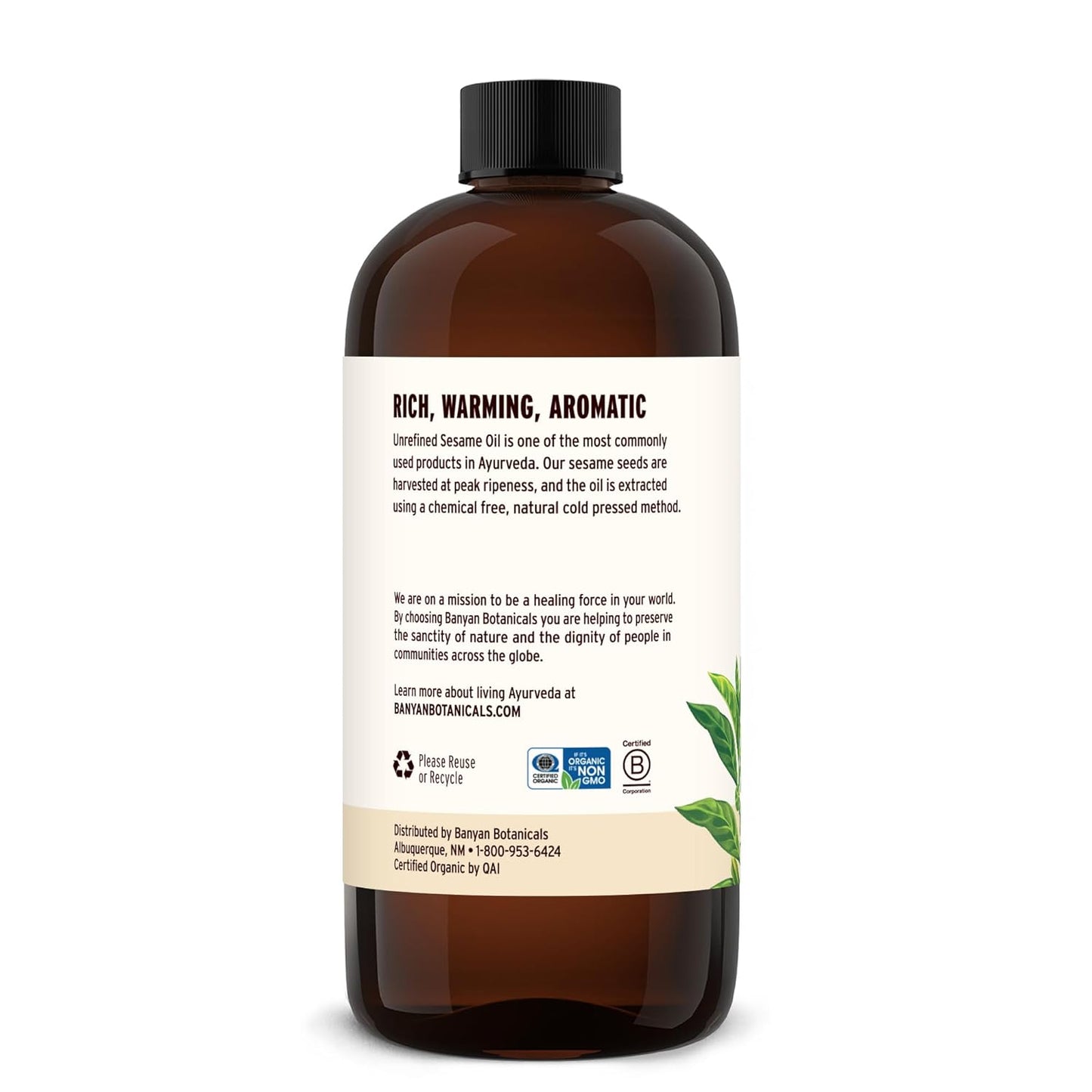 Banyan Botanicals Organic Sesame Oil - Unrefined Ayurvedic Oil for Skin, Hair, Oil Pulling & More - 16oz - Non-GMO, Sustainably Sourced, Vegan
