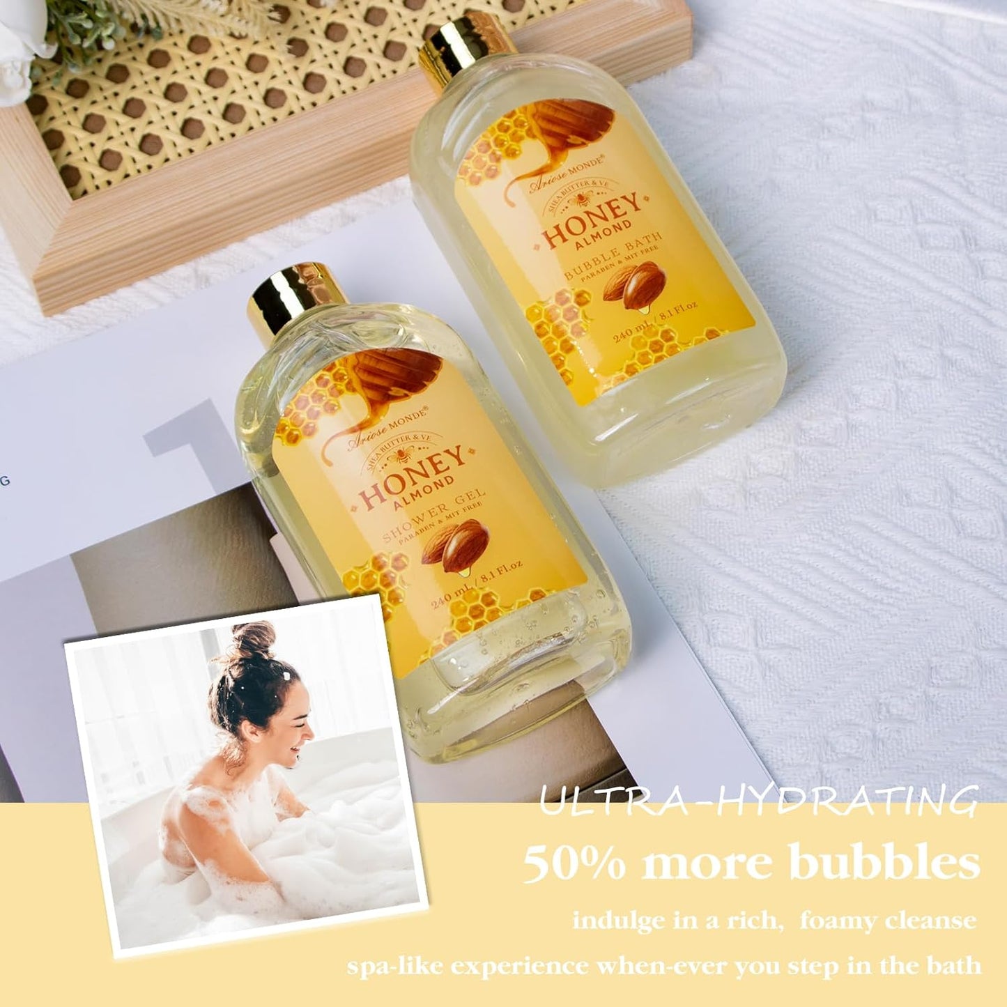 Indulge in Relaxation: 8-Piece Honey Almond Spa Gift Basket for Women - Perfect Birthday, Christmas, or Thank You Gift!