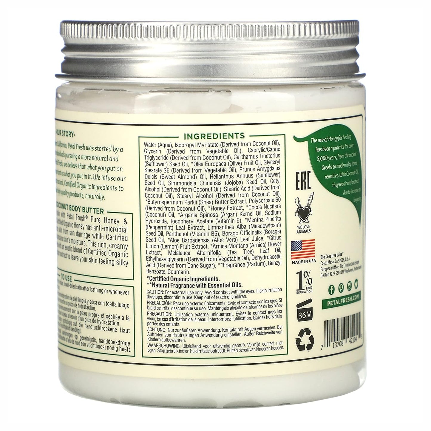 Transform Your Skin with Petal Fresh Pure Restoring Body Butter - Luxurious Honey & Coconut Oil Blend, 8 Fl Oz