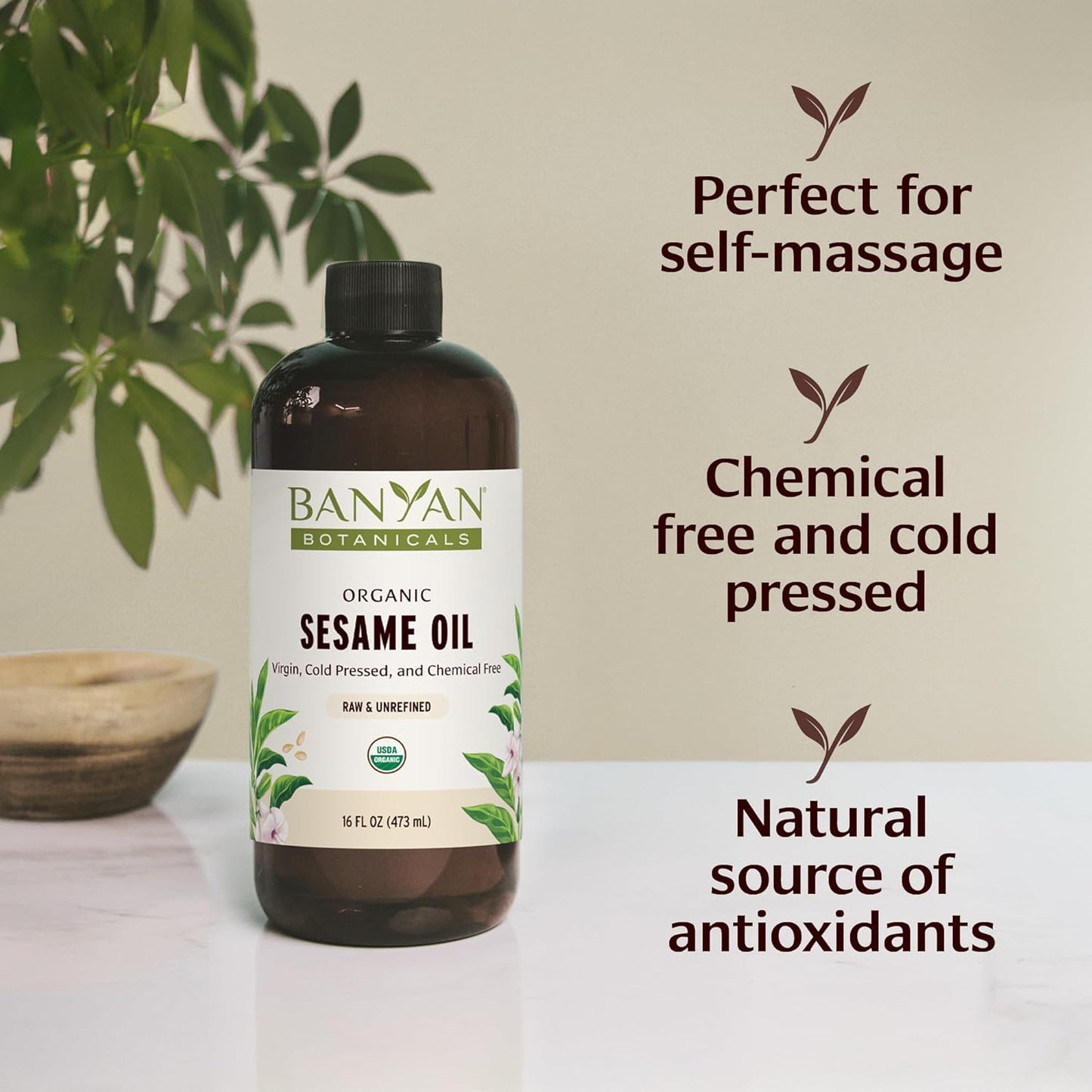 Banyan Botanicals Organic Sesame Oil - Unrefined Ayurvedic Oil for Skin, Hair, Oil Pulling & More - 16oz - Non-GMO, Sustainably Sourced, Vegan