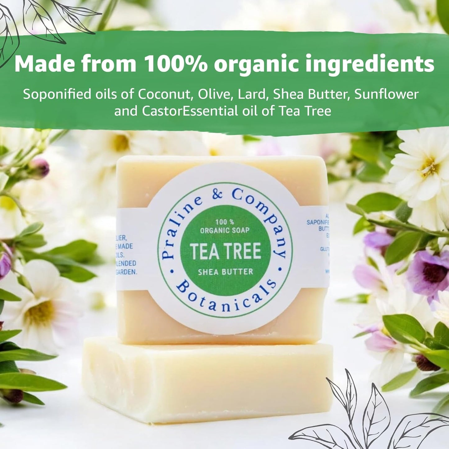 Revitalize Your Skin with Luxurious Organic Handmade Tea Tree Bath & Hand Soap - Gentle Foam for Oily Skin - 100% Pure Ingredients - 4Oz/110Gr