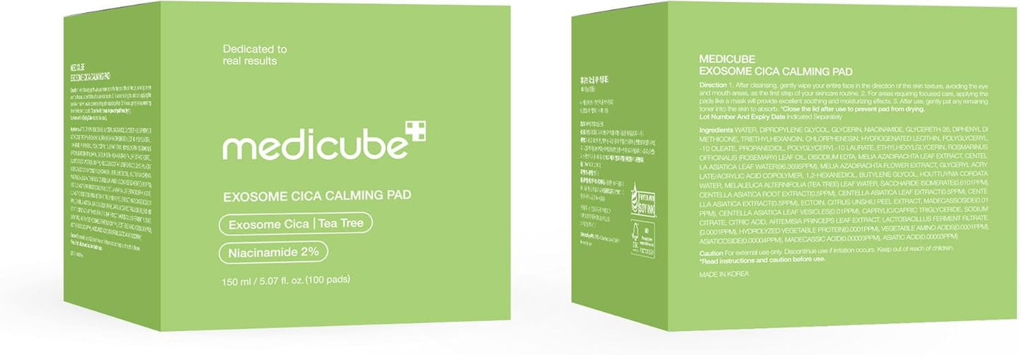 Revitalize Your Skin with Medicube Exosome CICA Tea Tree Calming Toner Pads - 100 Soothing & Hydrating Pads for Sensitive Skin, Vegan Korean Skincare!