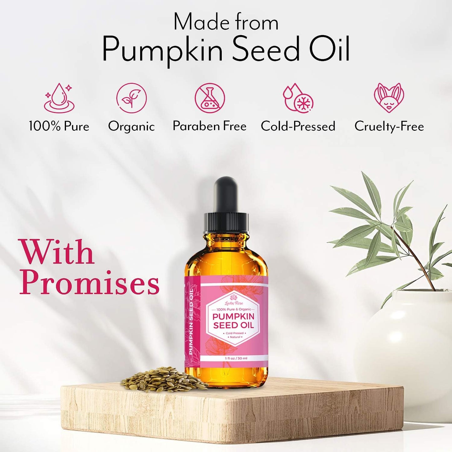 Leven Rose 100% Pure Pumpkin Seed Oil - 2 Oz for Hair Growth, Skin & Nails - Natural Moisturizer for Scalp & Dry Skin