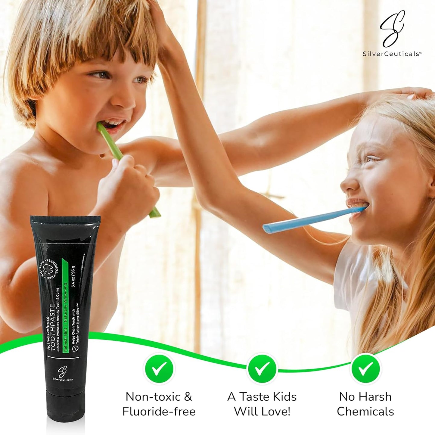 Colloidal Silver Toothpaste with Coral Calcium & Xylitol - Refreshing Mint Flavor - Fluoride & SLS Free - Remineralizes Enamel & Promotes Gum Health - 3.4 Oz