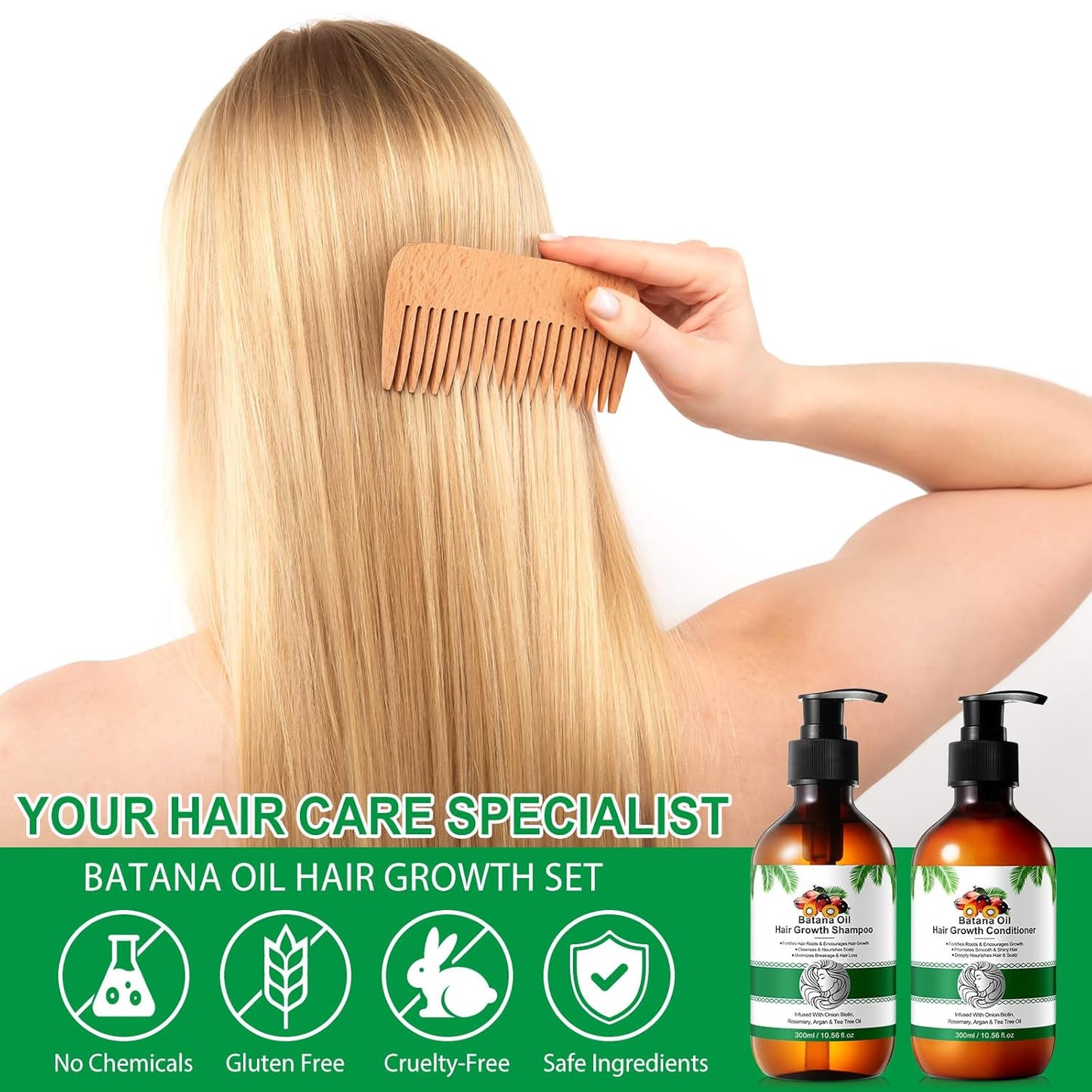 Batana Oil Shampoo & Conditioner Set - Organic Hair Thickening & Growth Formula for All - Paraben & Silicone Free, 2 x 10.56 Fl Oz