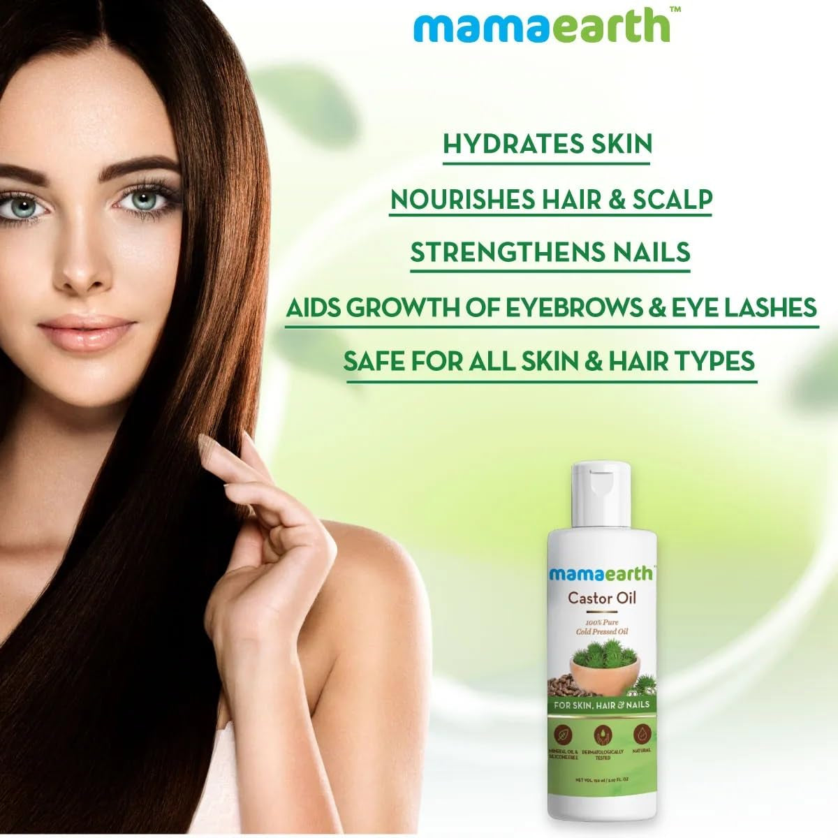 Mamaearth Cold Pressed Castor Oil for Eyebrow & Eyelash Growth | Organic Hair Growth Oil for Radiant Skin & Strong Nails | 5.07 Fl Oz (150ml)