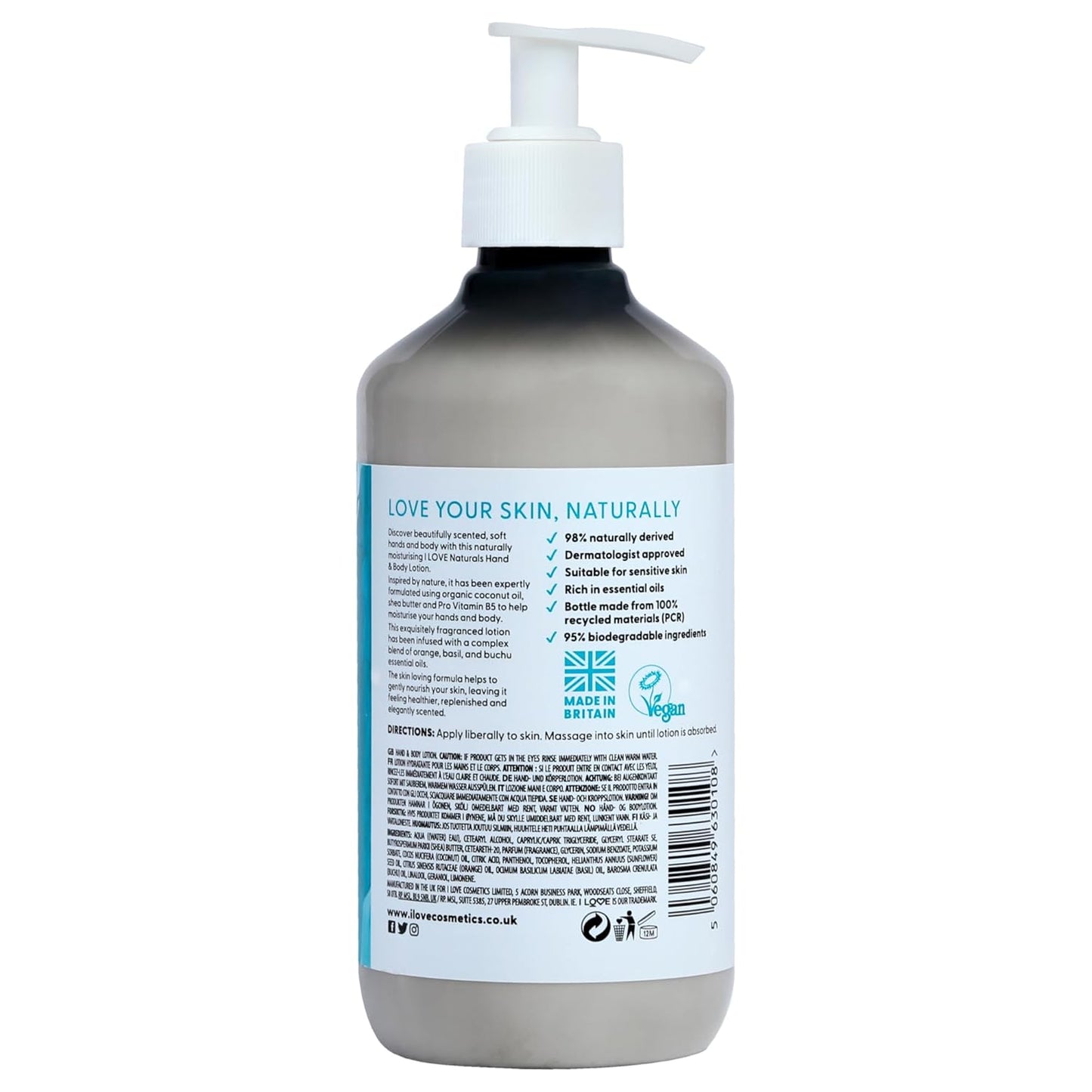 I Love Naturals Moisturizing Hand and Body Lotion with Bergamot & Seaweed - Nourishing Coconut Oil & Shea Butter - 16.9 Oz for Dry Skin