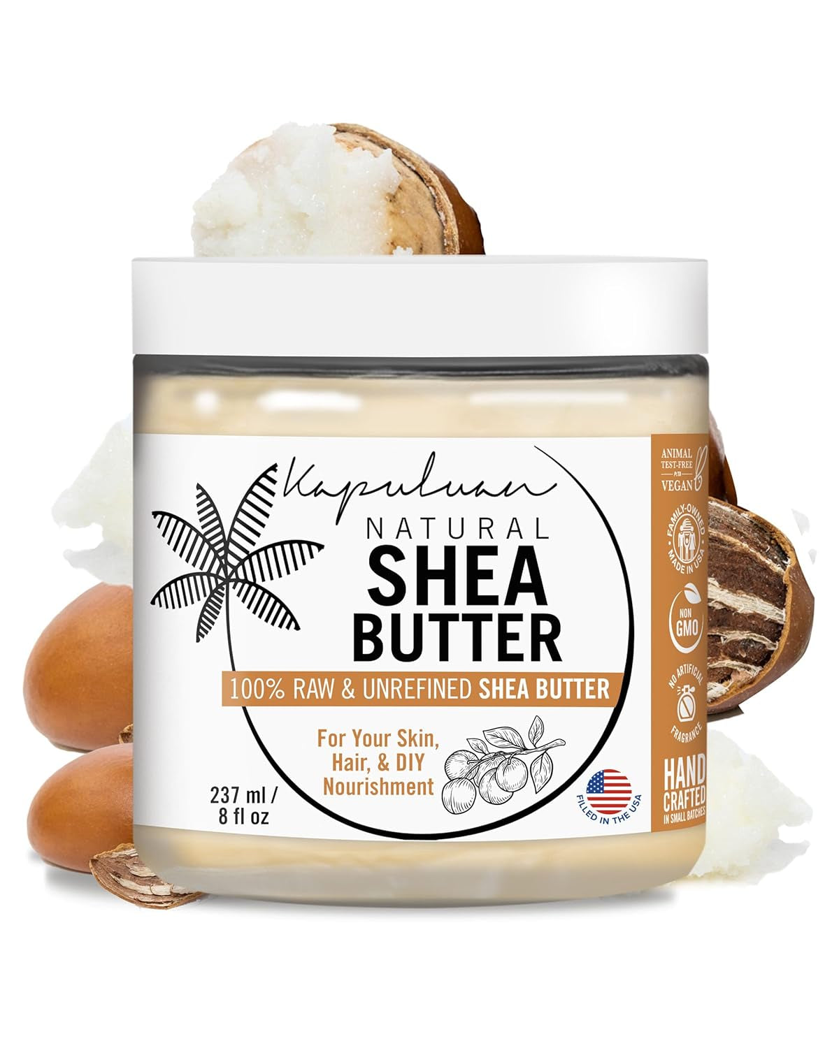 Indulge in Kapuluan's Premium Raw Unrefined Shea Butter - The Ultimate Moisturizer for Skin, Hair, and Face - Perfect for Stretch Marks and Acne Scars - 0.5 Lb of Pure Nourishment