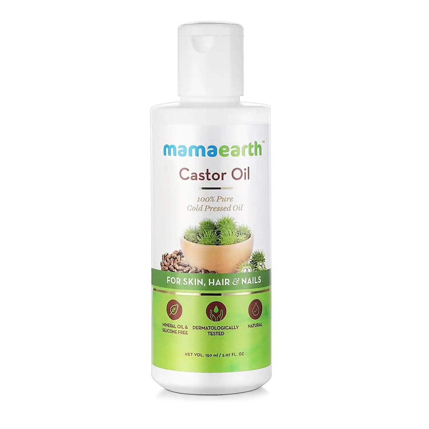 Mamaearth Cold Pressed Castor Oil for Eyebrow & Eyelash Growth | Organic Hair Growth Oil for Radiant Skin & Strong Nails | 5.07 Fl Oz (150ml)
