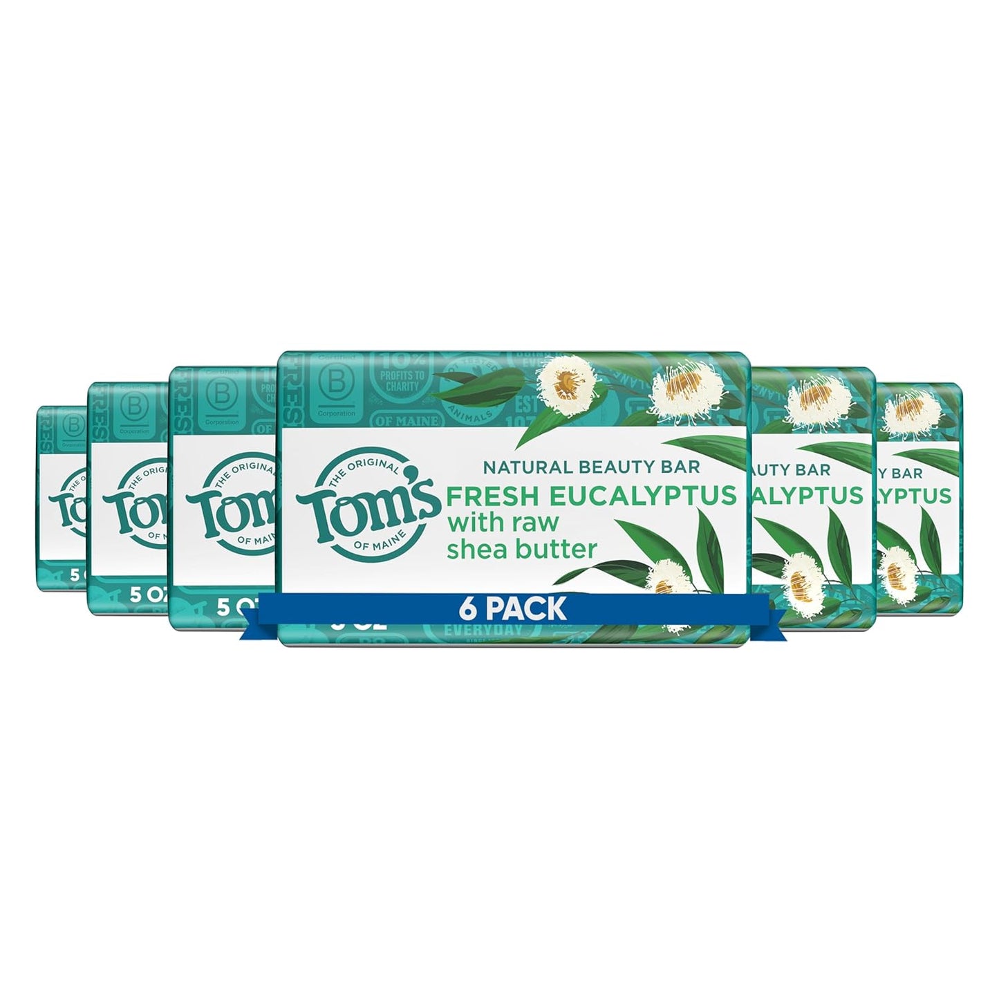 Tom's of Maine Fragrance-Free Natural Beauty Bar Soap for Sensitive Skin - 6 Pack (5 Oz Each)