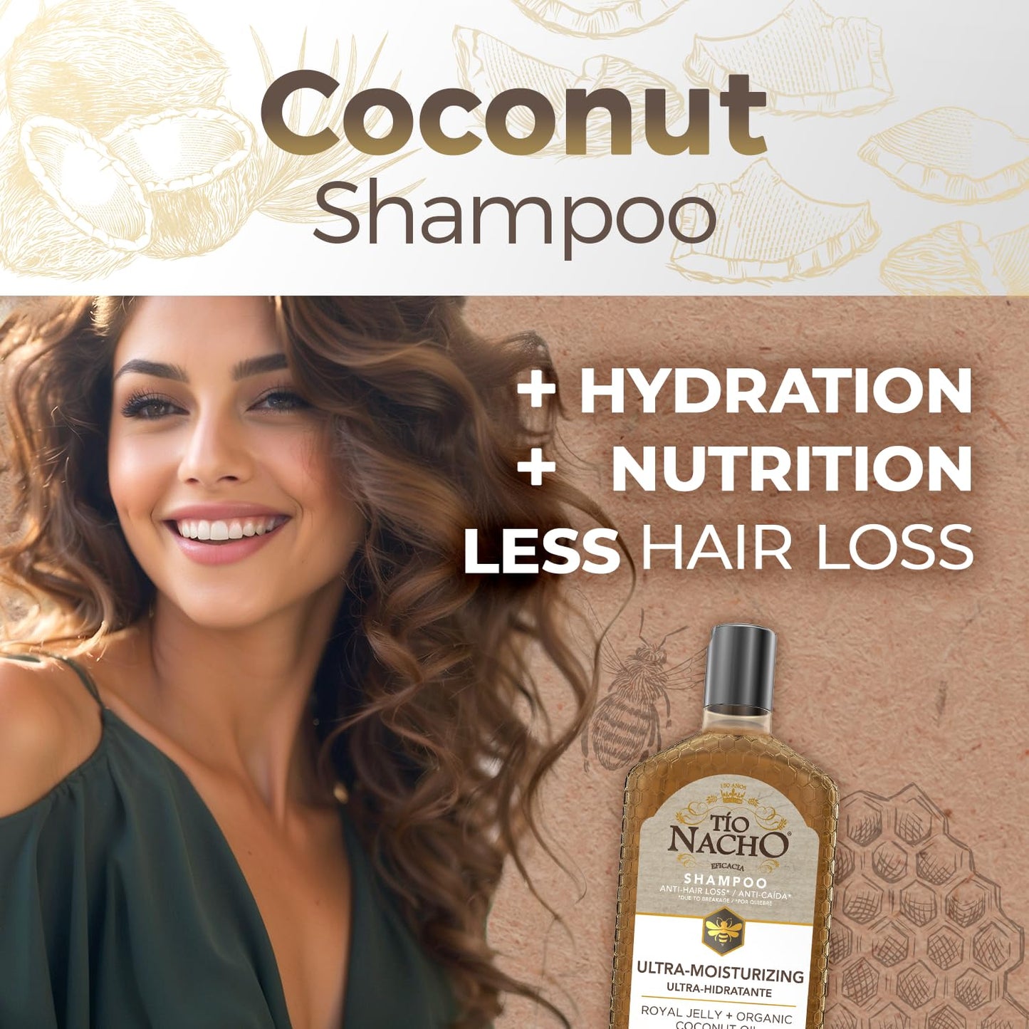 Tio Nacho Ultra Hydration Shampoo - Coconut Oil & Royal Jelly Formula for Deep Moisture, Frizz Control, and Damage Repair - 14 fl oz