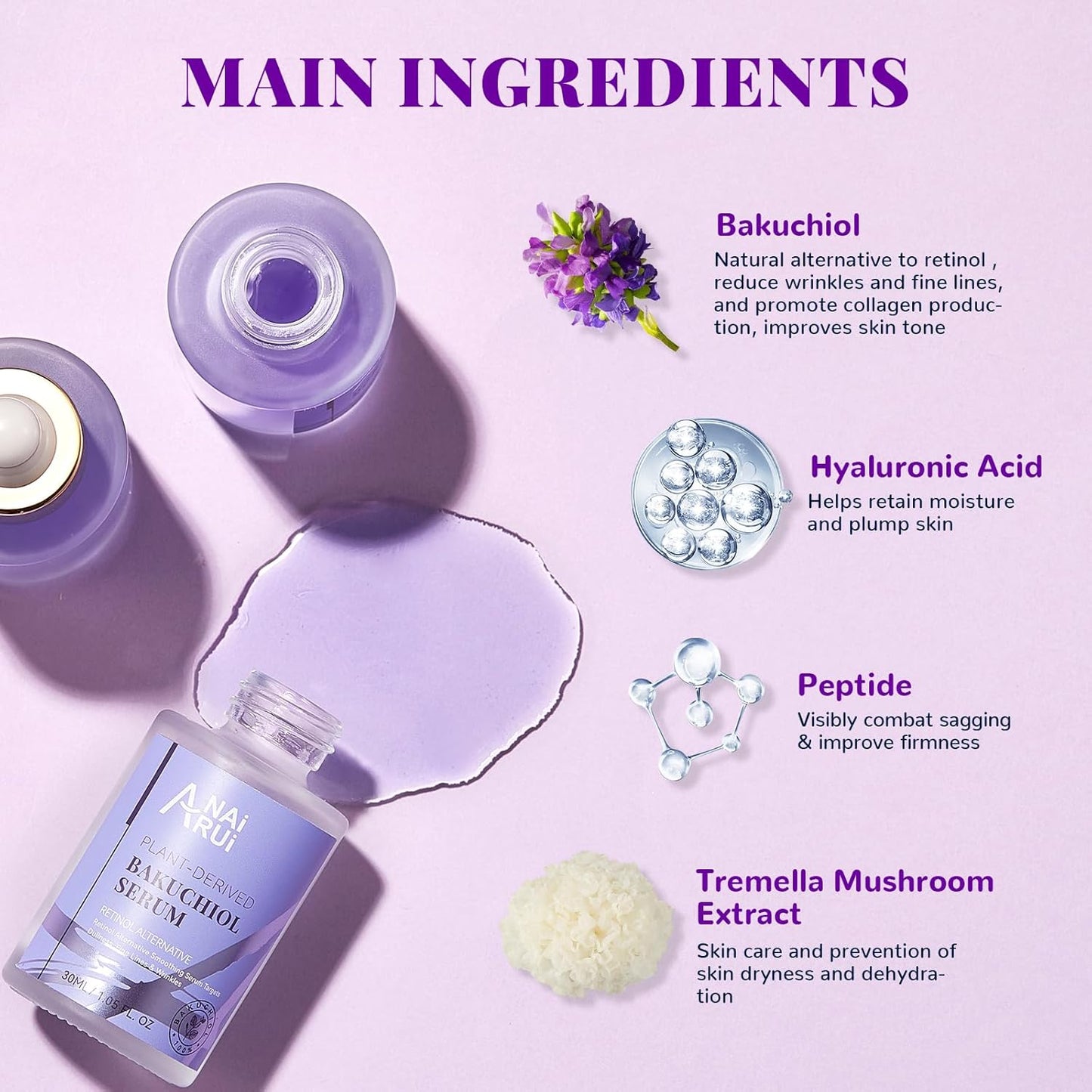 Revitalize Your Skin with ANAI RUI Bakuchiol Face Serum - The Ultimate Anti-Aging Solution Featuring Hyaluronic Acid & Peptides for All Skin Types