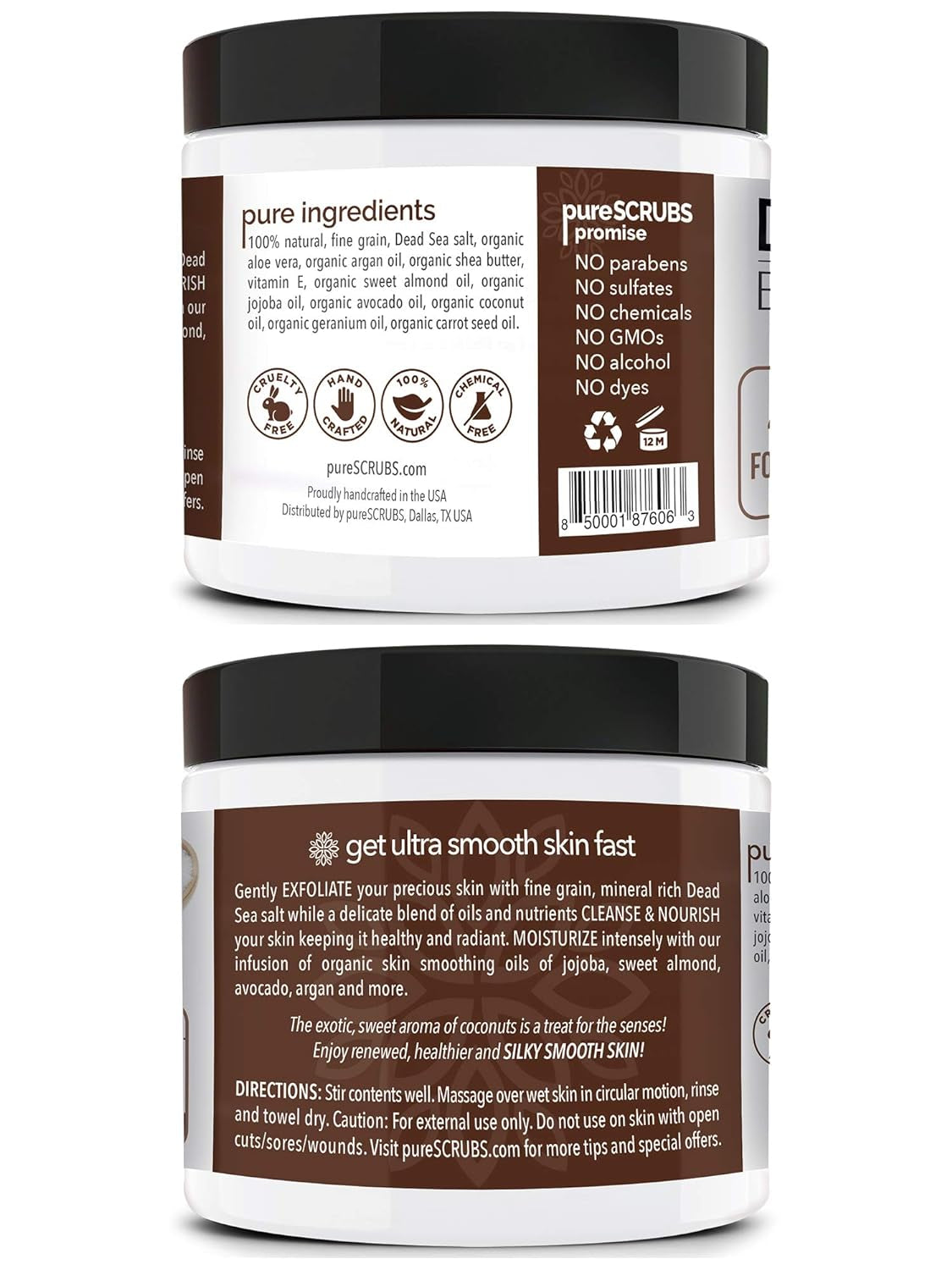 Indulge in Purescrubs Premium Coconut Body Scrub Set - 16oz Dead Sea Salt Scrub with Essential Oils, Includes Wooden Spoon, Loofah & Exfoliating Oatmeal Soap