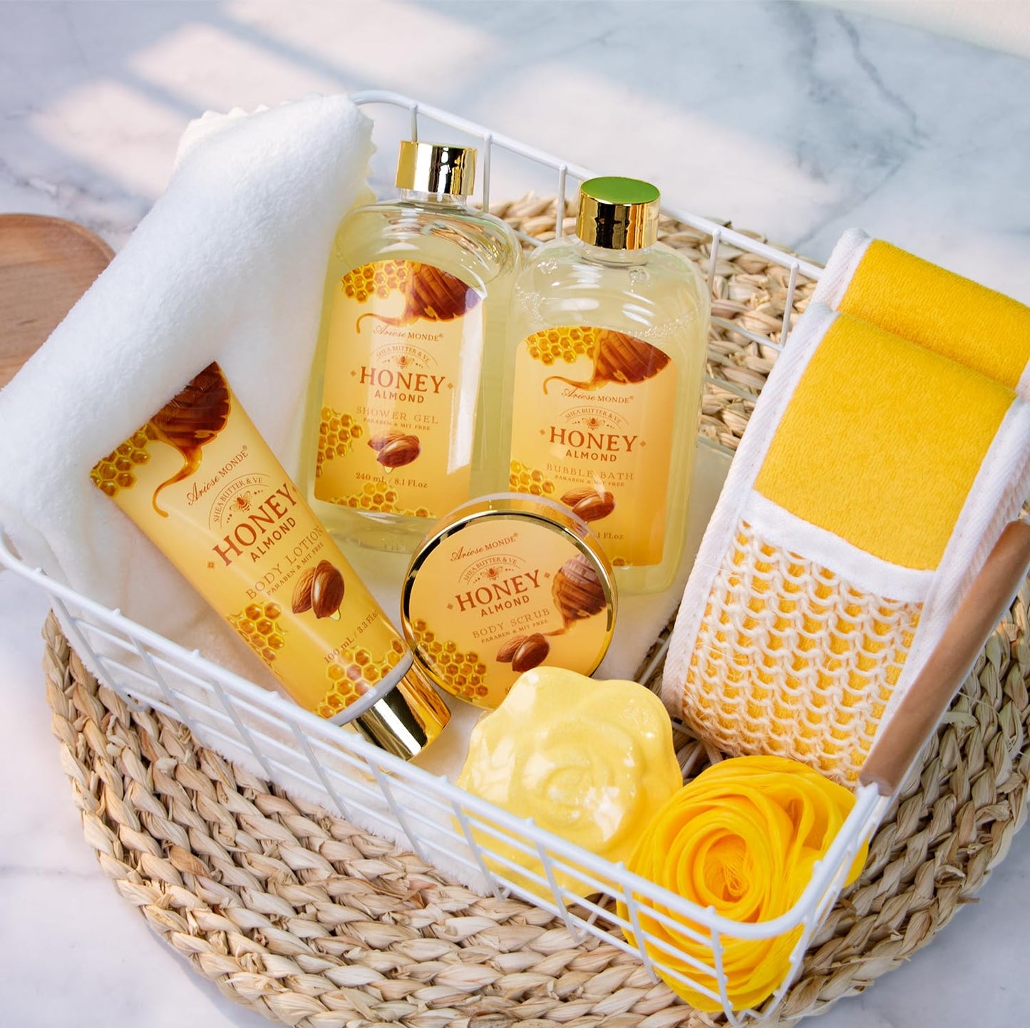 Indulge in Relaxation: 8-Piece Honey Almond Spa Gift Basket for Women - Perfect Birthday, Christmas, or Thank You Gift!