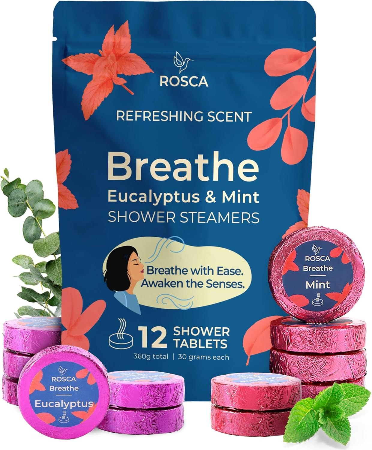 Eucalyptus & Mint Aromatherapy Shower Steamers - 12 Stress Relief Fizzies with Essential Oils - Perfect Relaxation Gifts for Mother's Day & Birthdays for Him and Her
