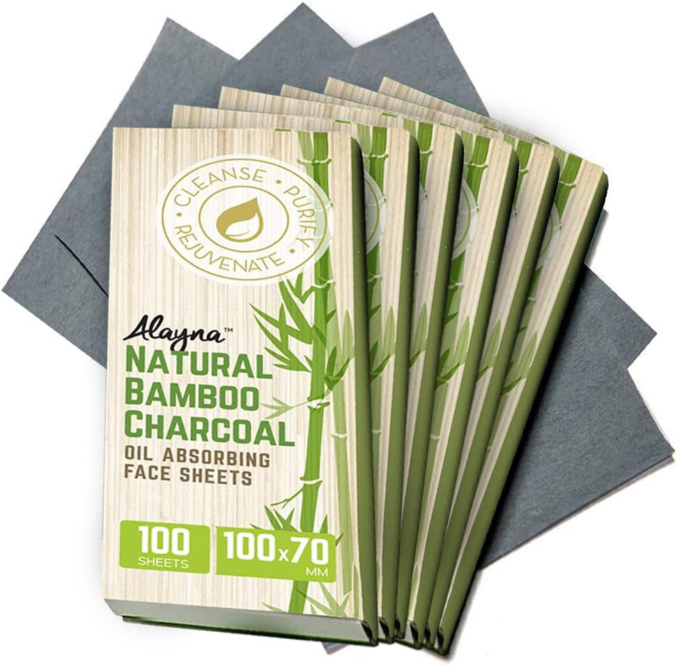 Natural Bamboo Charcoal Oil Blotting Sheets - Absorb Excess Shine & Control Oily Skin - Perfect for Makeup Touch-Ups - 1 Pack