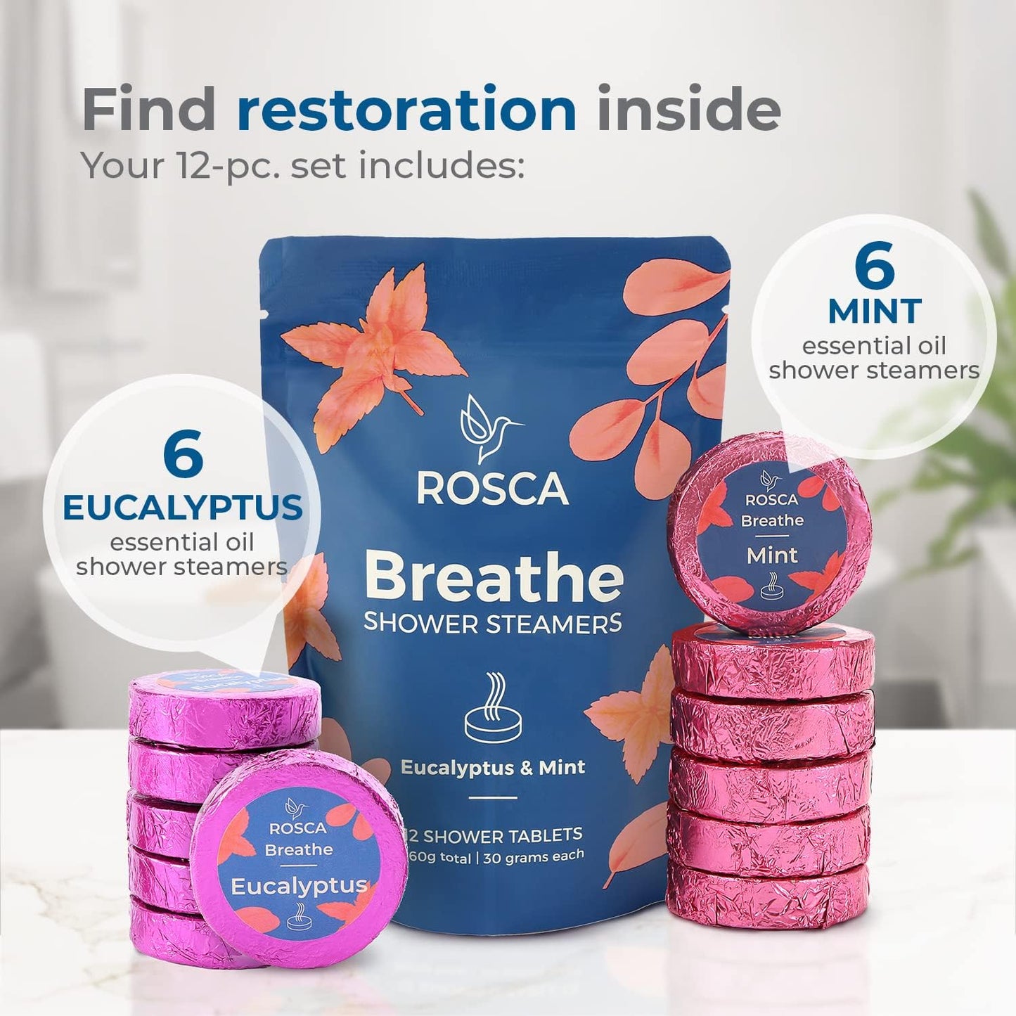 Eucalyptus & Mint Aromatherapy Shower Steamers - 12 Stress Relief Fizzies with Essential Oils - Perfect Relaxation Gifts for Mother's Day & Birthdays for Him and Her