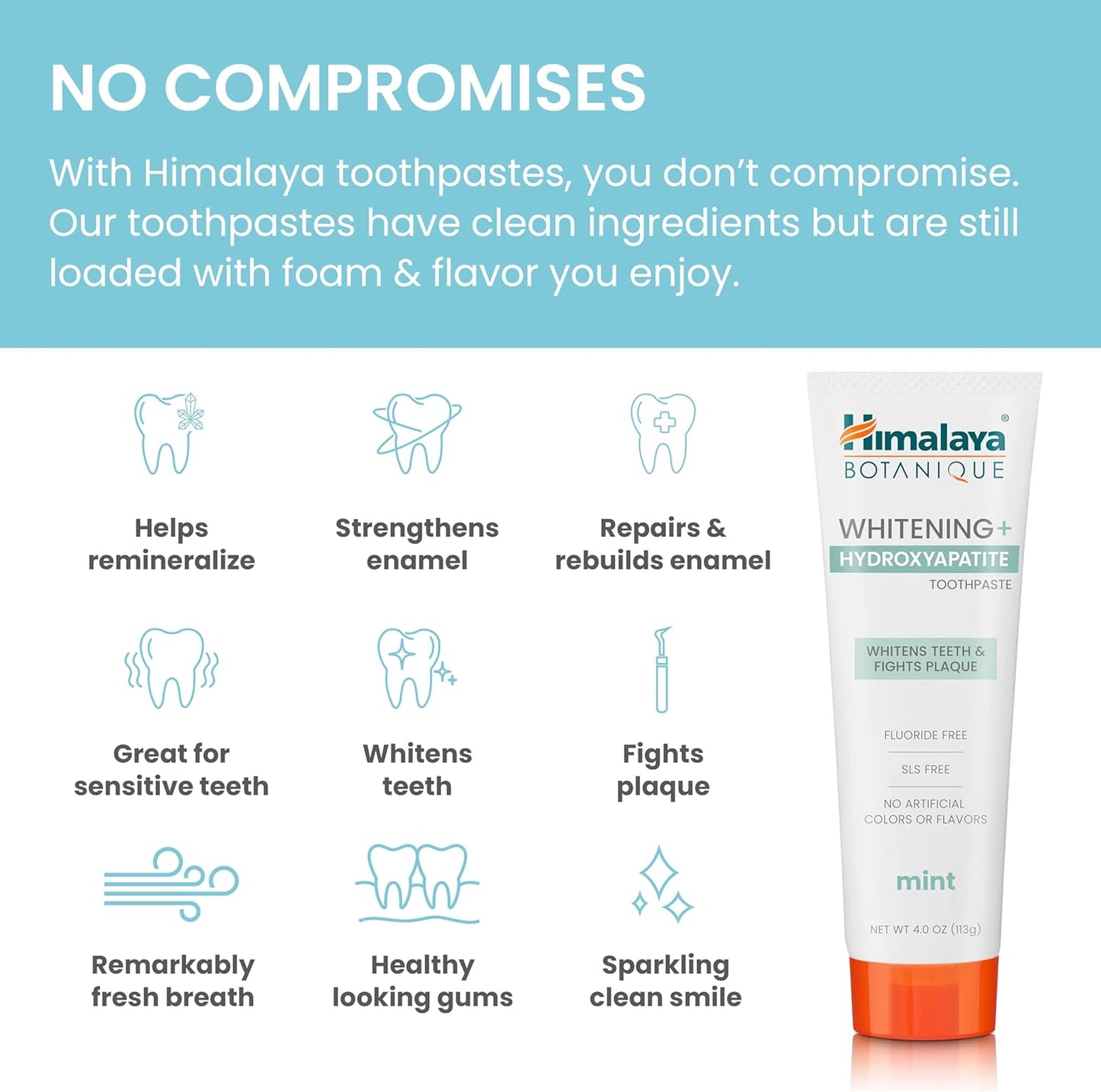 Himalaya Botanique Whitening Toothpaste with Nano Hydroxyapatite - Mint Flavor for Sensitive Teeth, Vegan & Gluten-Free, 4 Oz