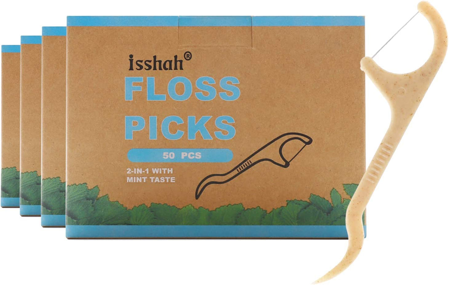 Eco-Friendly Natural Dental Floss Picks - 200 Count - PETA Approved, Vegan, Mint Flavor by Isshah