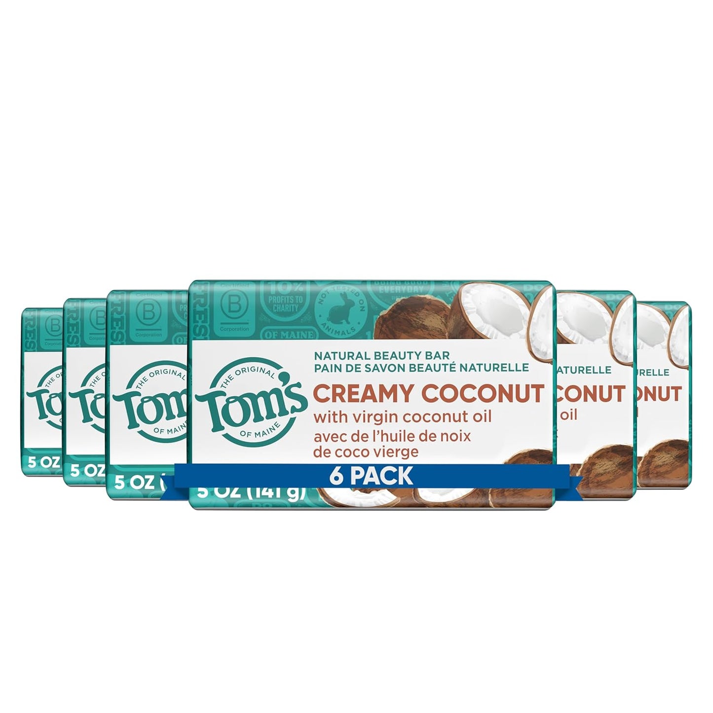 Tom's of Maine Fragrance-Free Natural Beauty Bar Soap for Sensitive Skin - 6 Pack (5 Oz Each)