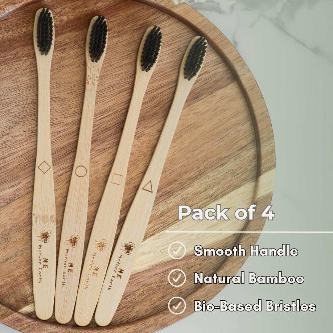 Eco-Friendly Bamboo Charcoal Toothbrush Pack - Medium Soft Bristles, Biodegradable & Sustainable (Set of 4)