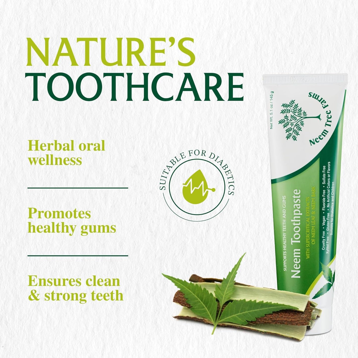 Neem Fluoride-Free Toothpaste - Family-Friendly, 100% Vegan & Natural, Gluten-Free, No Artificial Ingredients - Clove & Stevia (4 Pack)