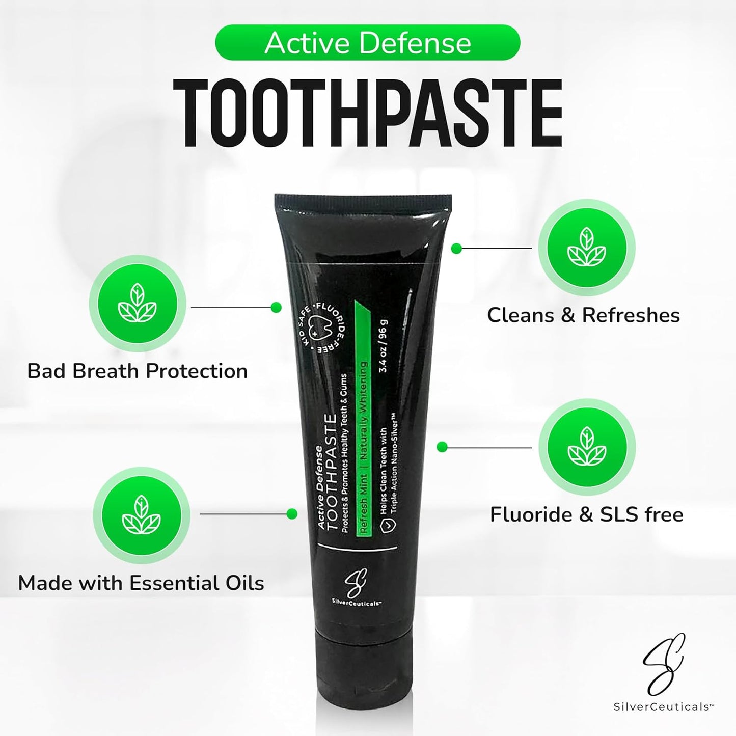 Colloidal Silver Toothpaste with Coral Calcium & Xylitol - Refreshing Mint Flavor - Fluoride & SLS Free - Remineralizes Enamel & Promotes Gum Health - 3.4 Oz