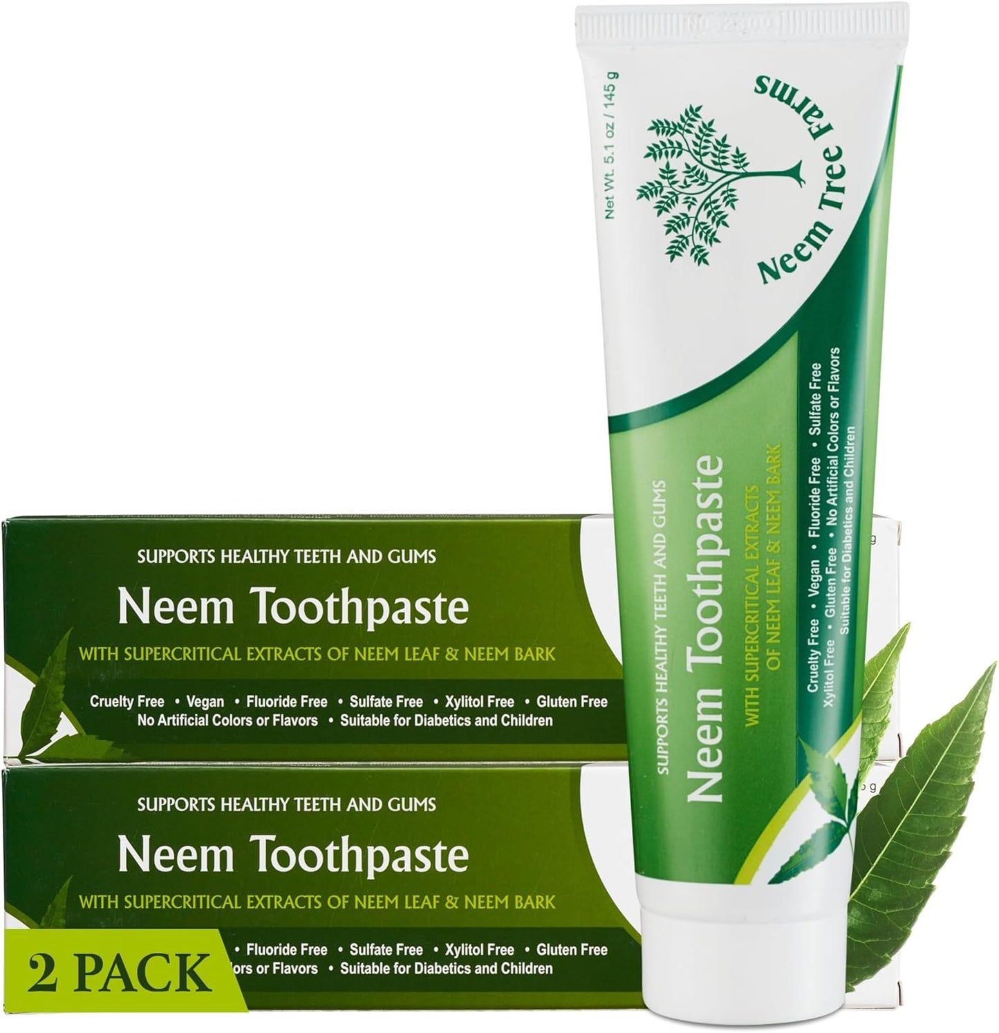 Neem Fluoride-Free Toothpaste - Family-Friendly, 100% Vegan & Natural, Gluten-Free, No Artificial Ingredients - Clove & Stevia (4 Pack)