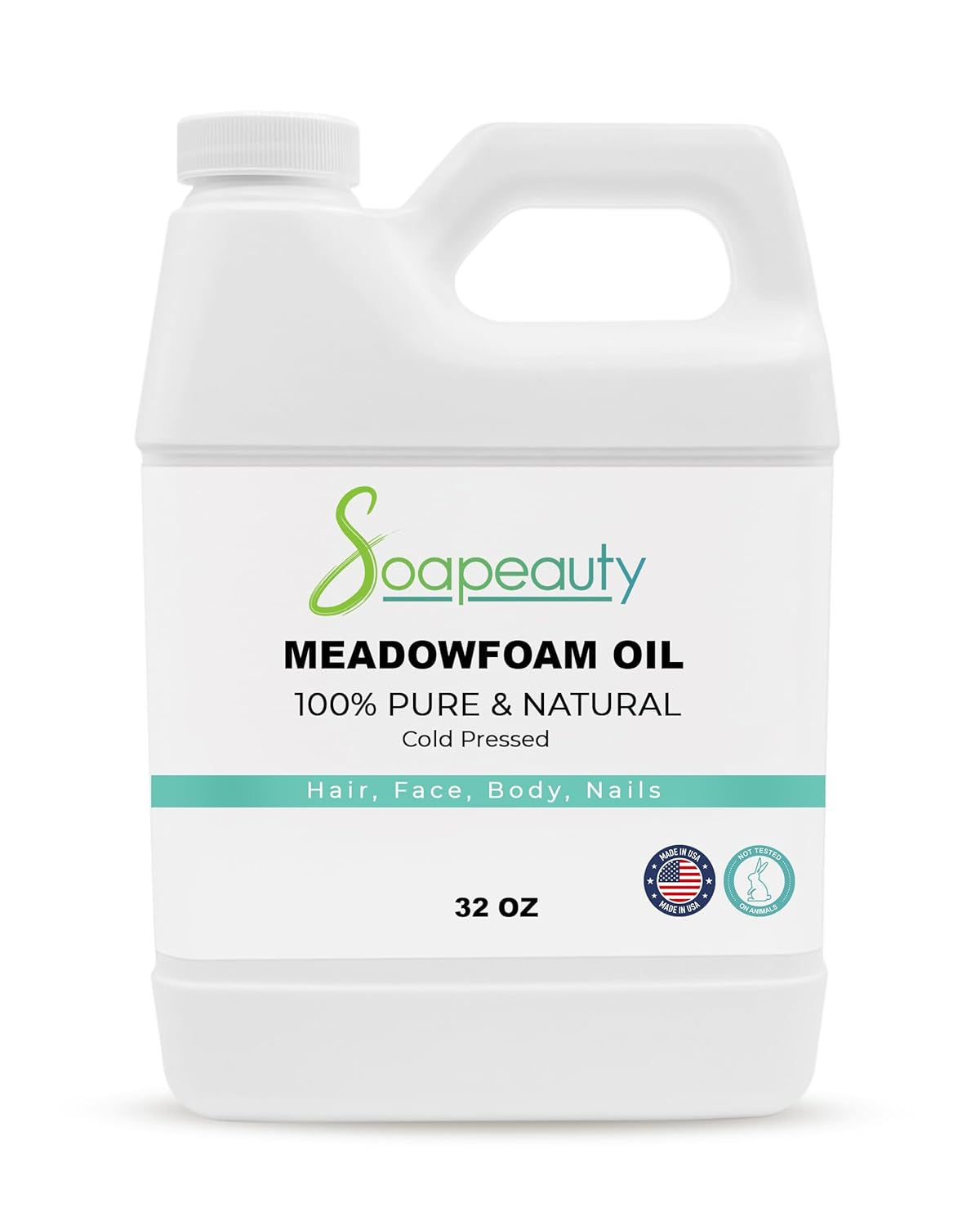 Soapeauty 100% Pure Meadowfoam Seed Oil - Cold Pressed Unrefined Moisturizer for Face & Hair, Promotes Hair Growth - 16 Fl Oz