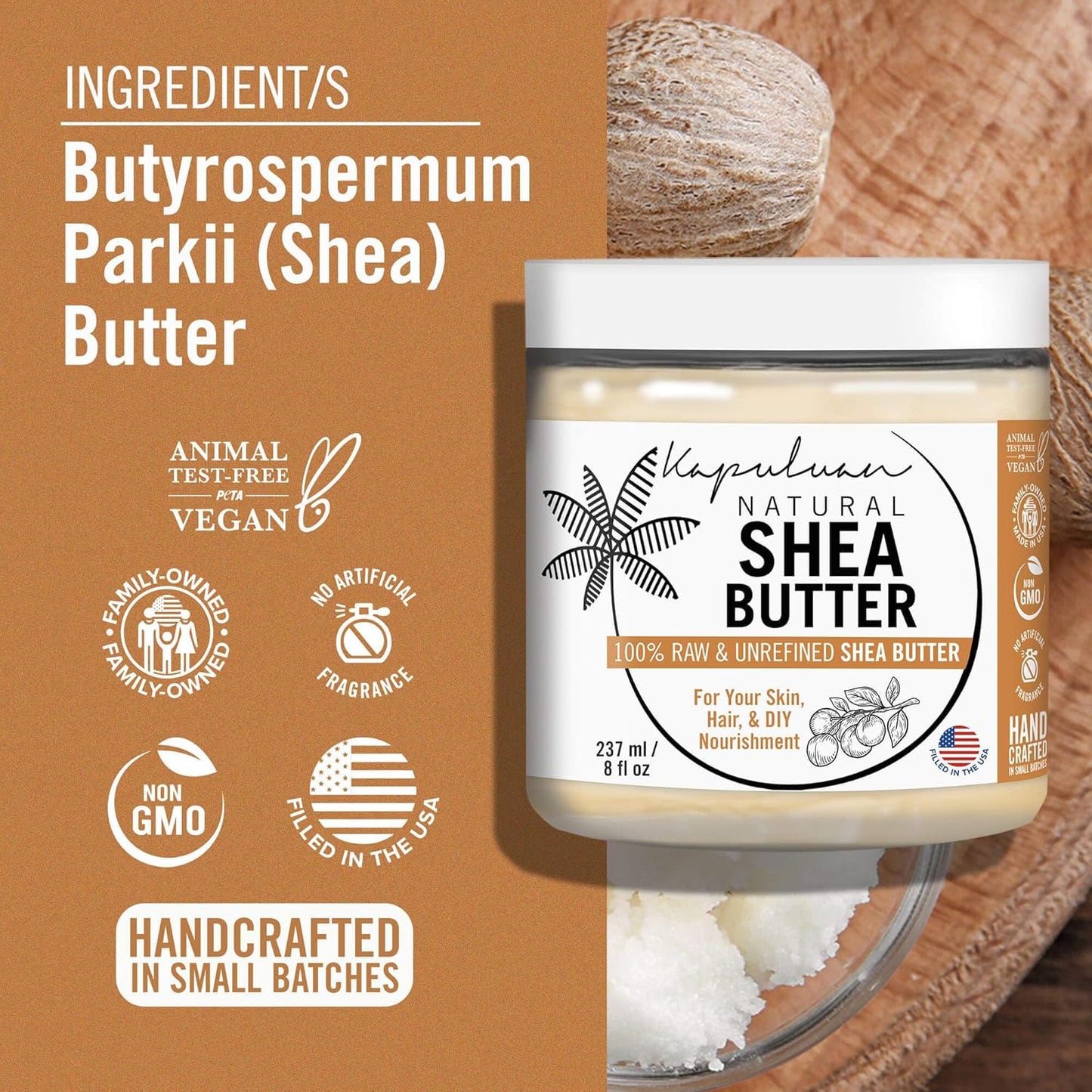 Indulge in Kapuluan's Premium Raw Unrefined Shea Butter - The Ultimate Moisturizer for Skin, Hair, and Face - Perfect for Stretch Marks and Acne Scars - 0.5 Lb of Pure Nourishment