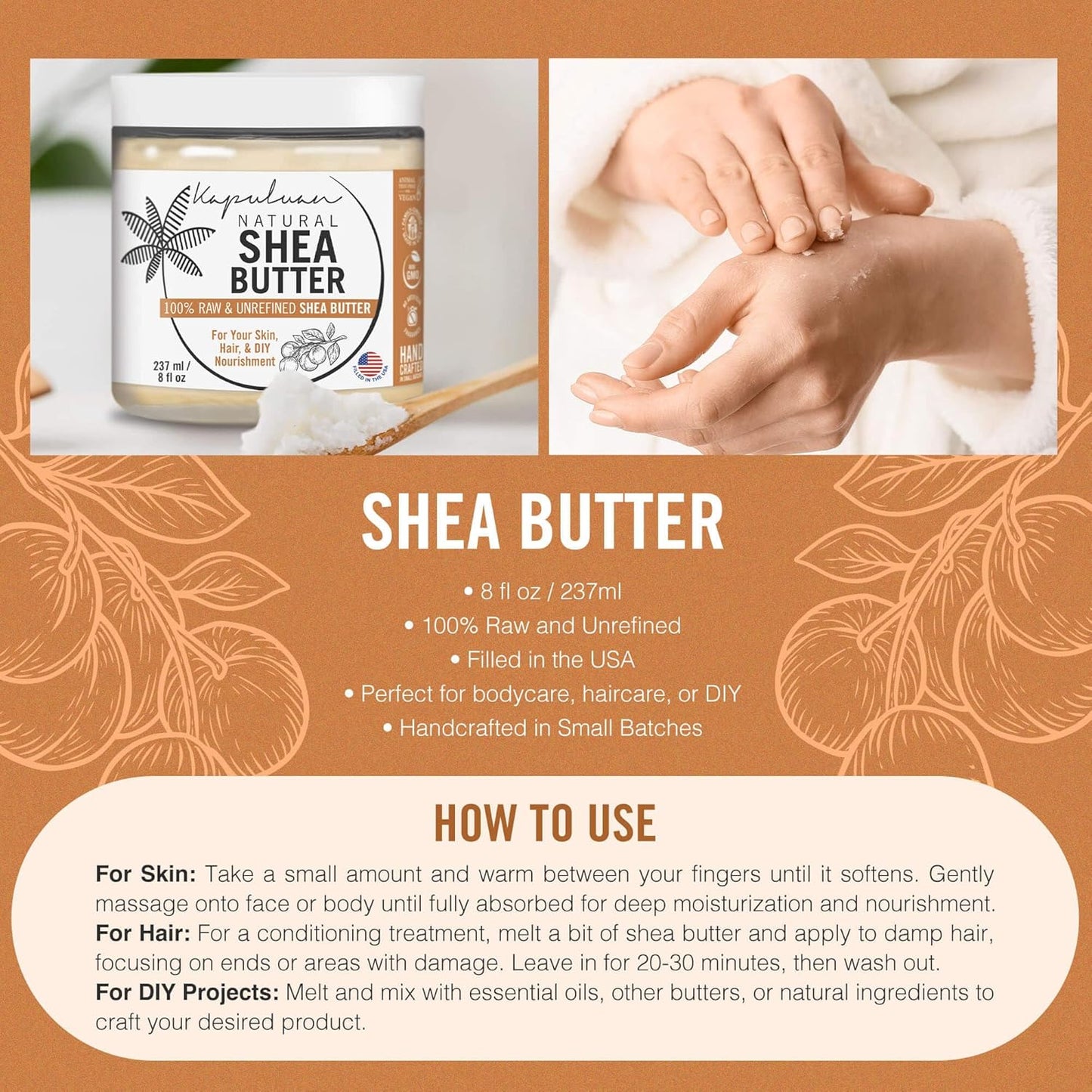 Indulge in Kapuluan's Premium Raw Unrefined Shea Butter - The Ultimate Moisturizer for Skin, Hair, and Face - Perfect for Stretch Marks and Acne Scars - 0.5 Lb of Pure Nourishment
