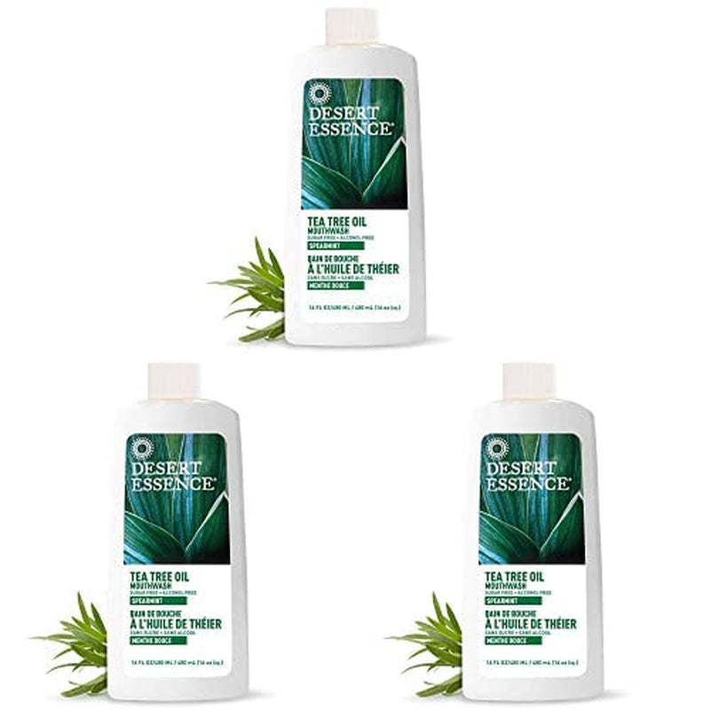 Desert Essence Spearmint Tea Tree Oil Mouthwash - 16 Fl Oz - Alcohol-Free, Sugar-Free, Vegan, Non-GMO - Promotes Healthy Teeth & Gums with Aloe & Vitamin C