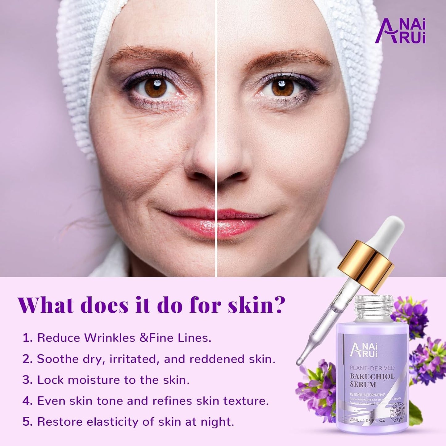 Revitalize Your Skin with ANAI RUI Bakuchiol Face Serum - The Ultimate Anti-Aging Solution Featuring Hyaluronic Acid & Peptides for All Skin Types