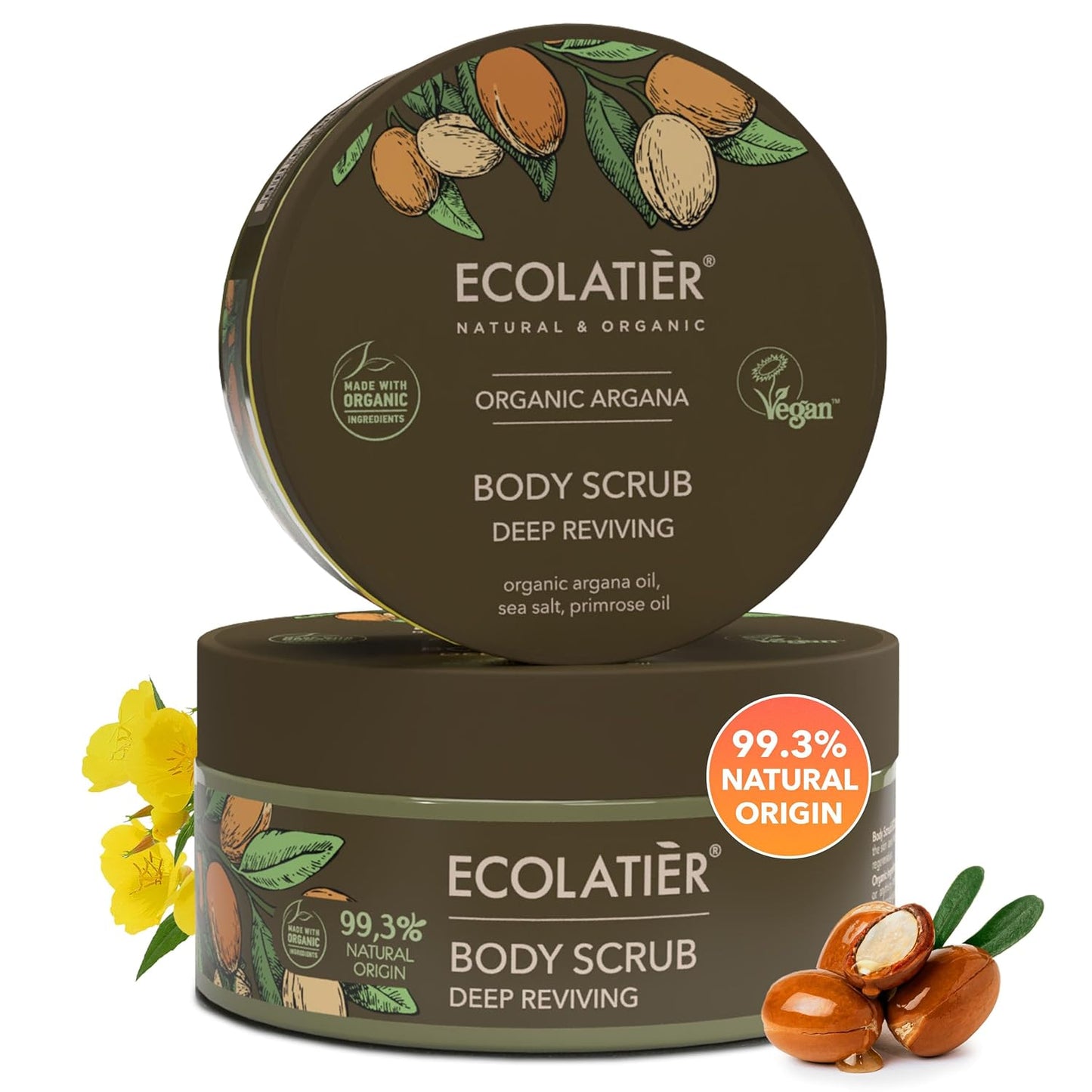 Revitalize Your Skin with ECOLATIER Organic Argan Oil Body Scrub – 99.3% Natural, Vegan Exfoliating Salt Scrub for Smooth, Hydrated Skin - 8.5 Fl Oz