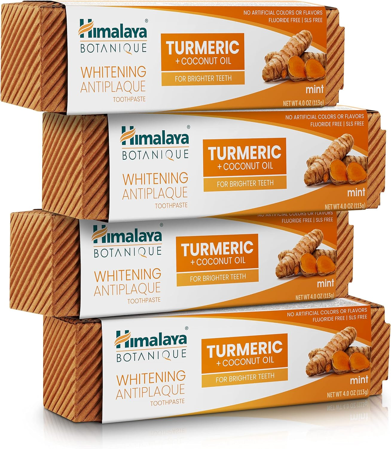 Himalaya Botanique Turmeric & Coconut Oil Whitening Toothpaste - Fluoride Free, Vegan, Antiplaque Formula with Mint Flavor - 4 Oz