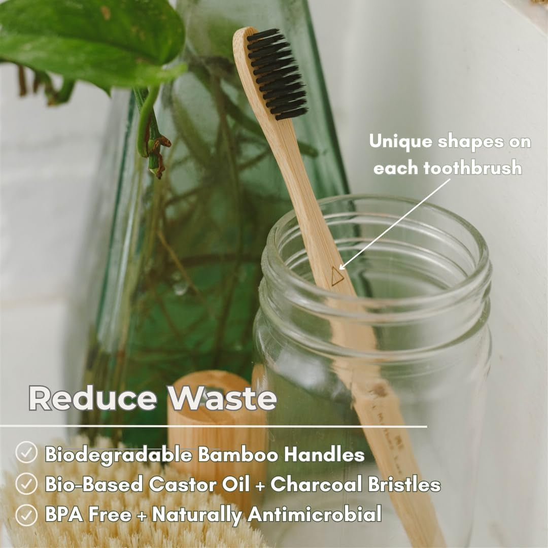 Eco-Friendly Bamboo Charcoal Toothbrush Pack - Medium Soft Bristles, Biodegradable & Sustainable (Set of 4)