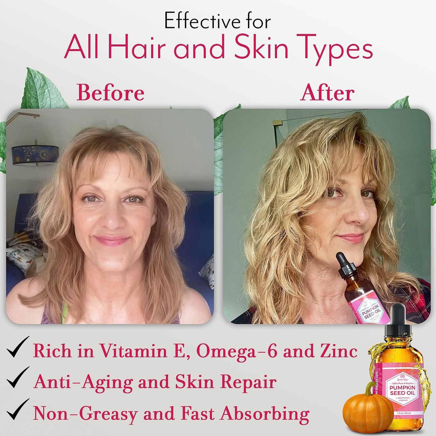 Leven Rose 100% Pure Pumpkin Seed Oil - 2 Oz for Hair Growth, Skin & Nails - Natural Moisturizer for Scalp & Dry Skin