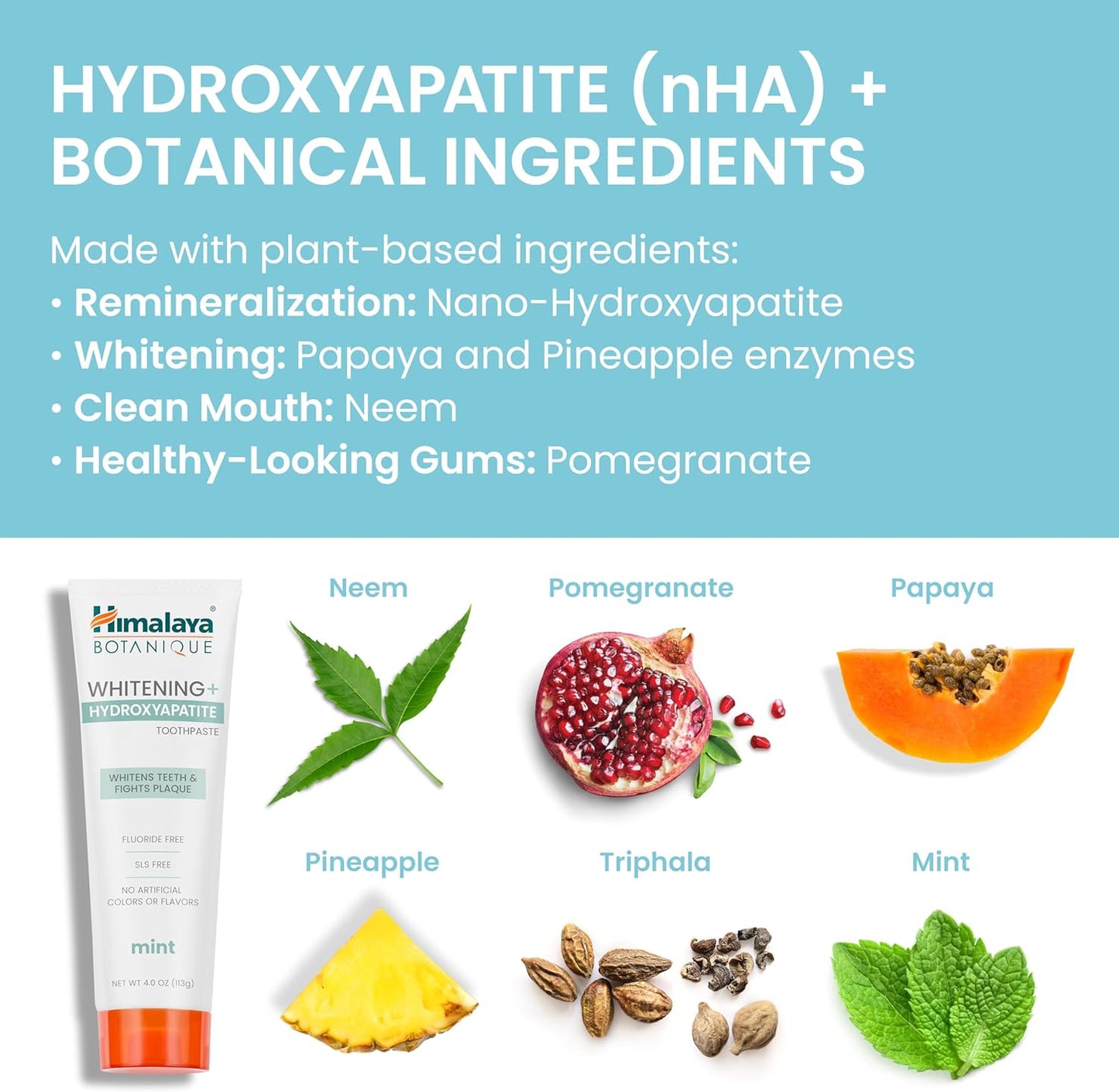 Himalaya Botanique Whitening Toothpaste with Nano Hydroxyapatite - Mint Flavor for Sensitive Teeth, Vegan & Gluten-Free, 4 Oz