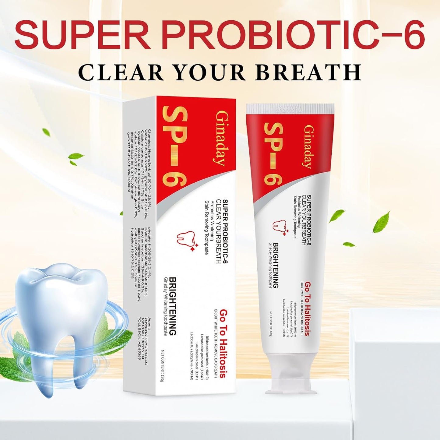 SP-6 Ultra Whitening Toothpaste - Deep Cleaning with Probiotic Balance for Fresh Breath (1 Pcs)