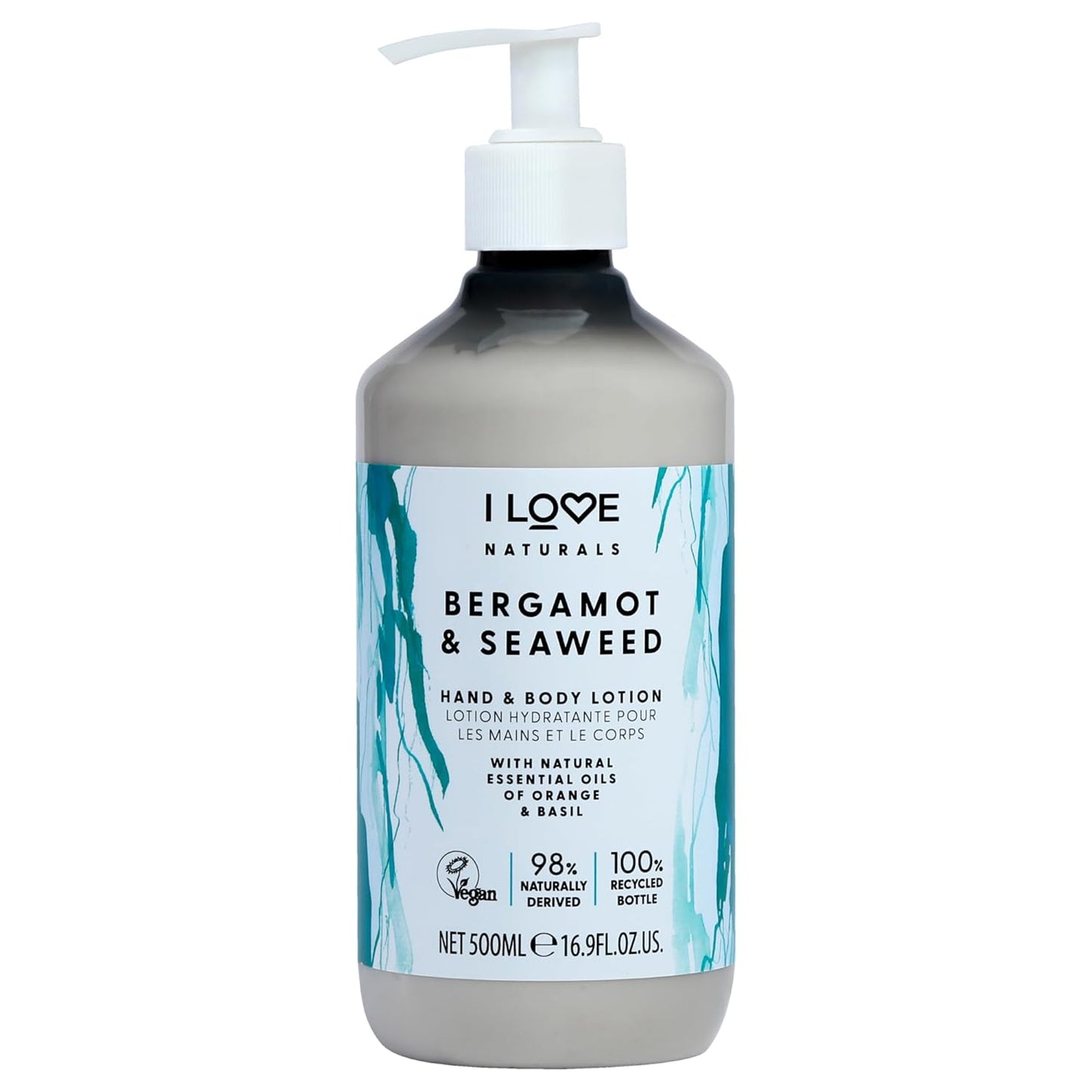I Love Naturals Moisturizing Hand and Body Lotion with Bergamot & Seaweed - Nourishing Coconut Oil & Shea Butter - 16.9 Oz for Dry Skin