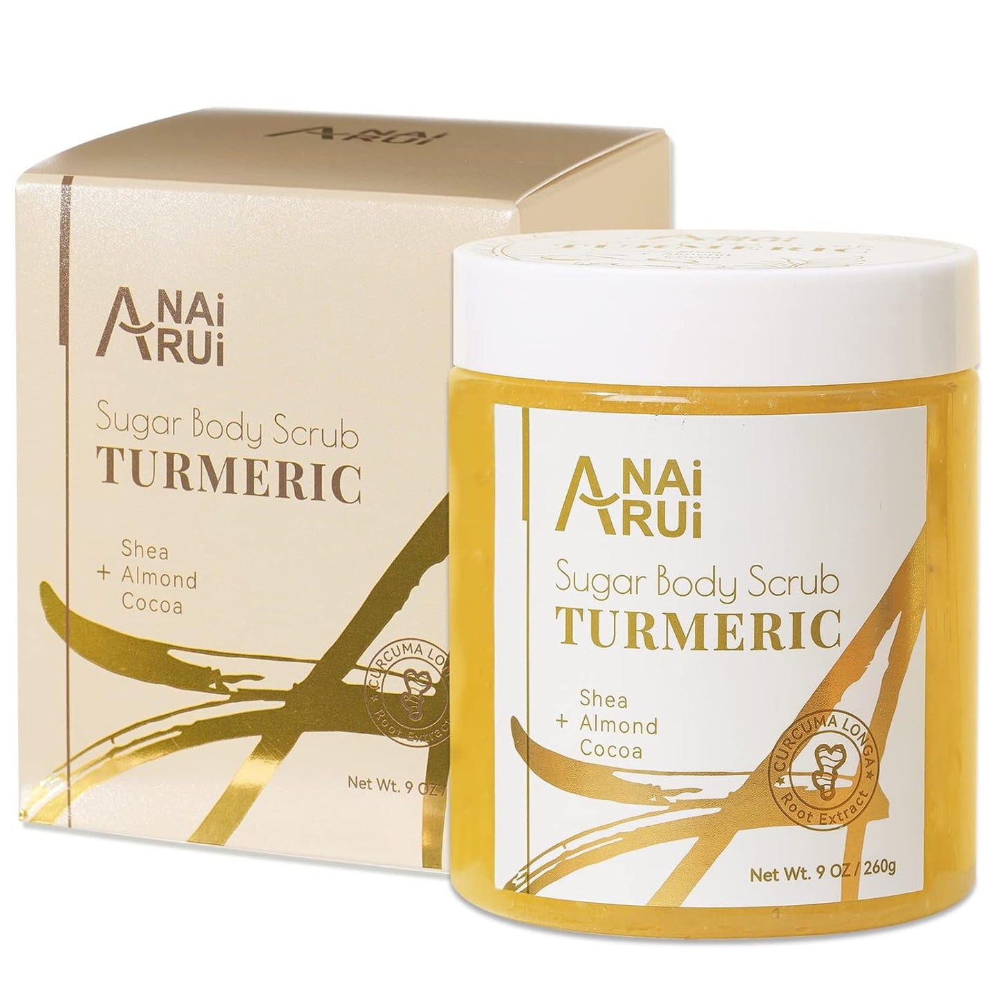 Revitalize Your Skin with ANAI RUI Turmeric Body Scrub - Exfoliating & Hydrating Sugar Scrub for Face, Body, Hands & Feet - 9 OZ