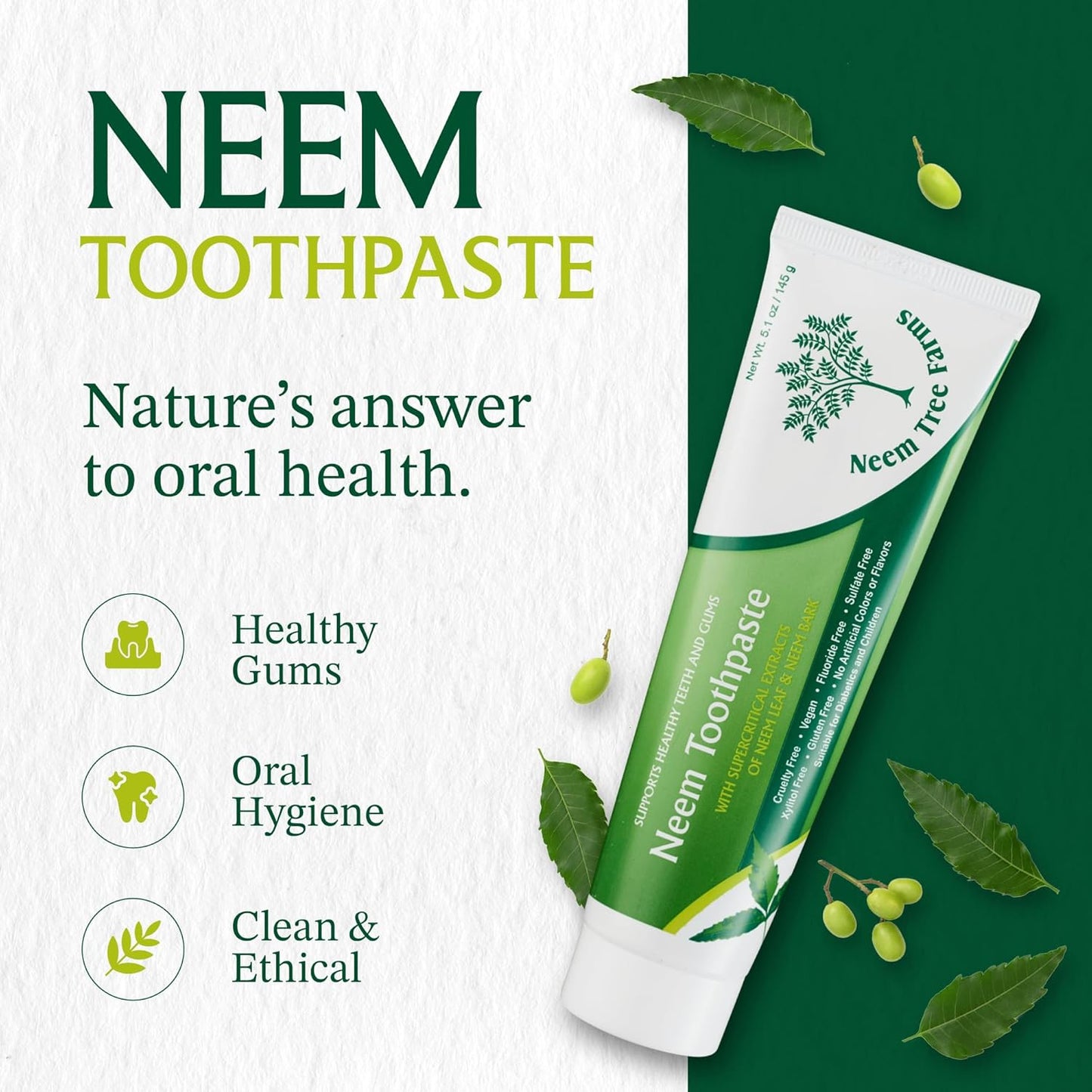 Neem Fluoride-Free Toothpaste - Family-Friendly, 100% Vegan & Natural, Gluten-Free, No Artificial Ingredients - Clove & Stevia (4 Pack)