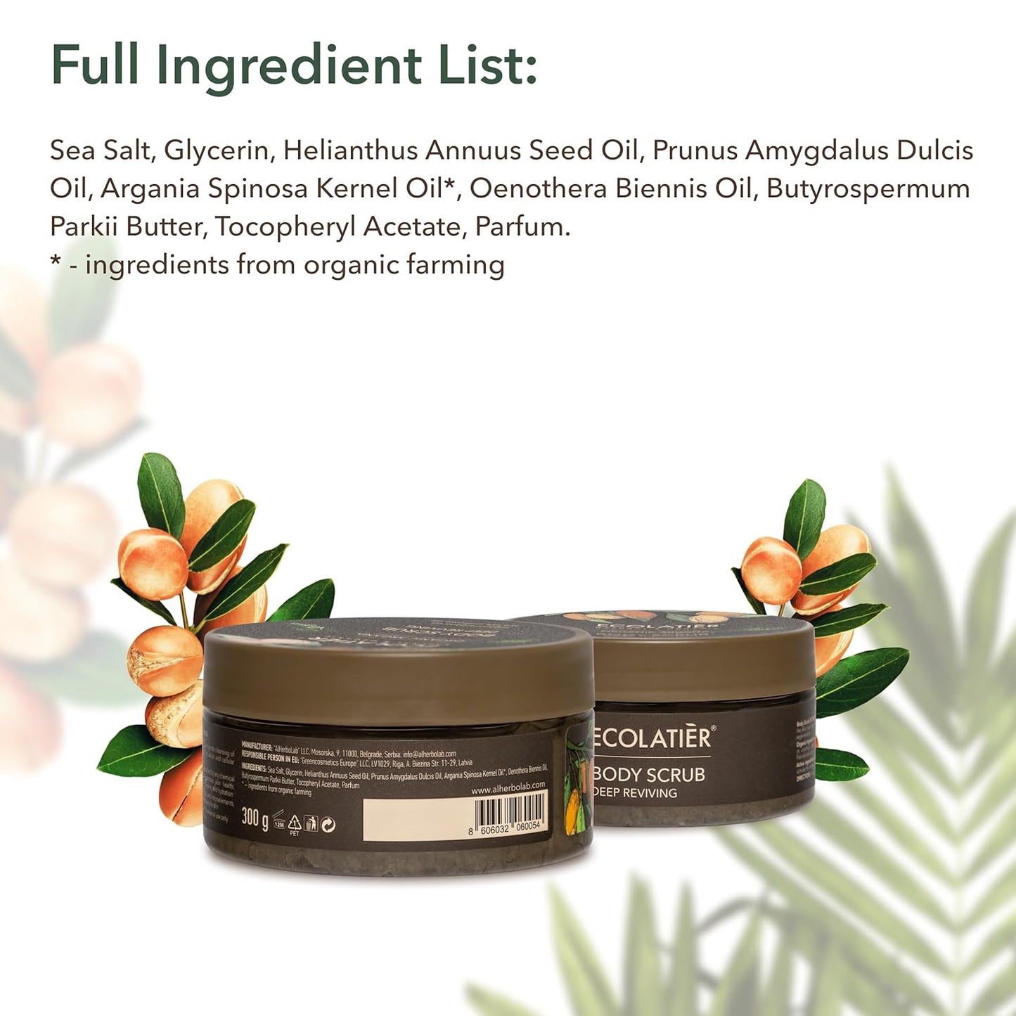 Revitalize Your Skin with ECOLATIER Organic Argan Oil Body Scrub – 99.3% Natural, Vegan Exfoliating Salt Scrub for Smooth, Hydrated Skin - 8.5 Fl Oz