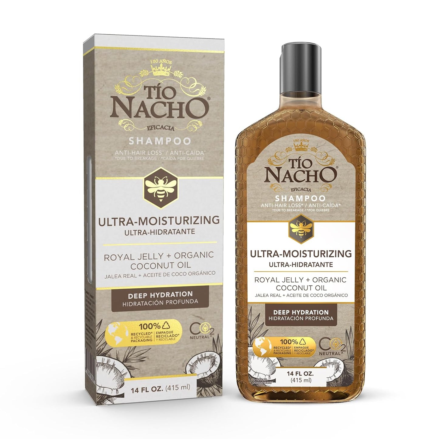 Tio Nacho Ultra Hydration Shampoo - Coconut Oil & Royal Jelly Formula for Deep Moisture, Frizz Control, and Damage Repair - 14 fl oz