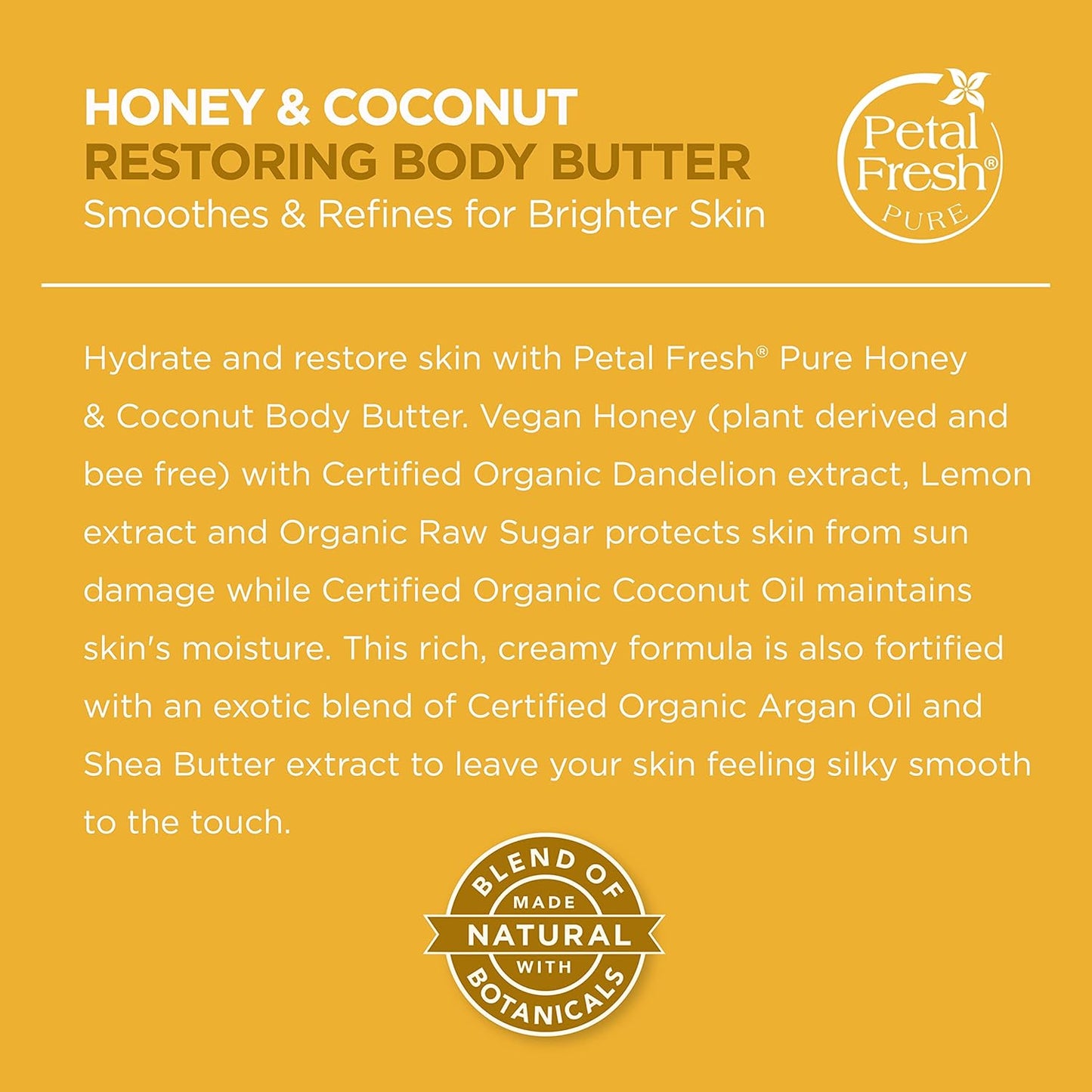 Transform Your Skin with Petal Fresh Pure Restoring Body Butter - Luxurious Honey & Coconut Oil Blend, 8 Fl Oz