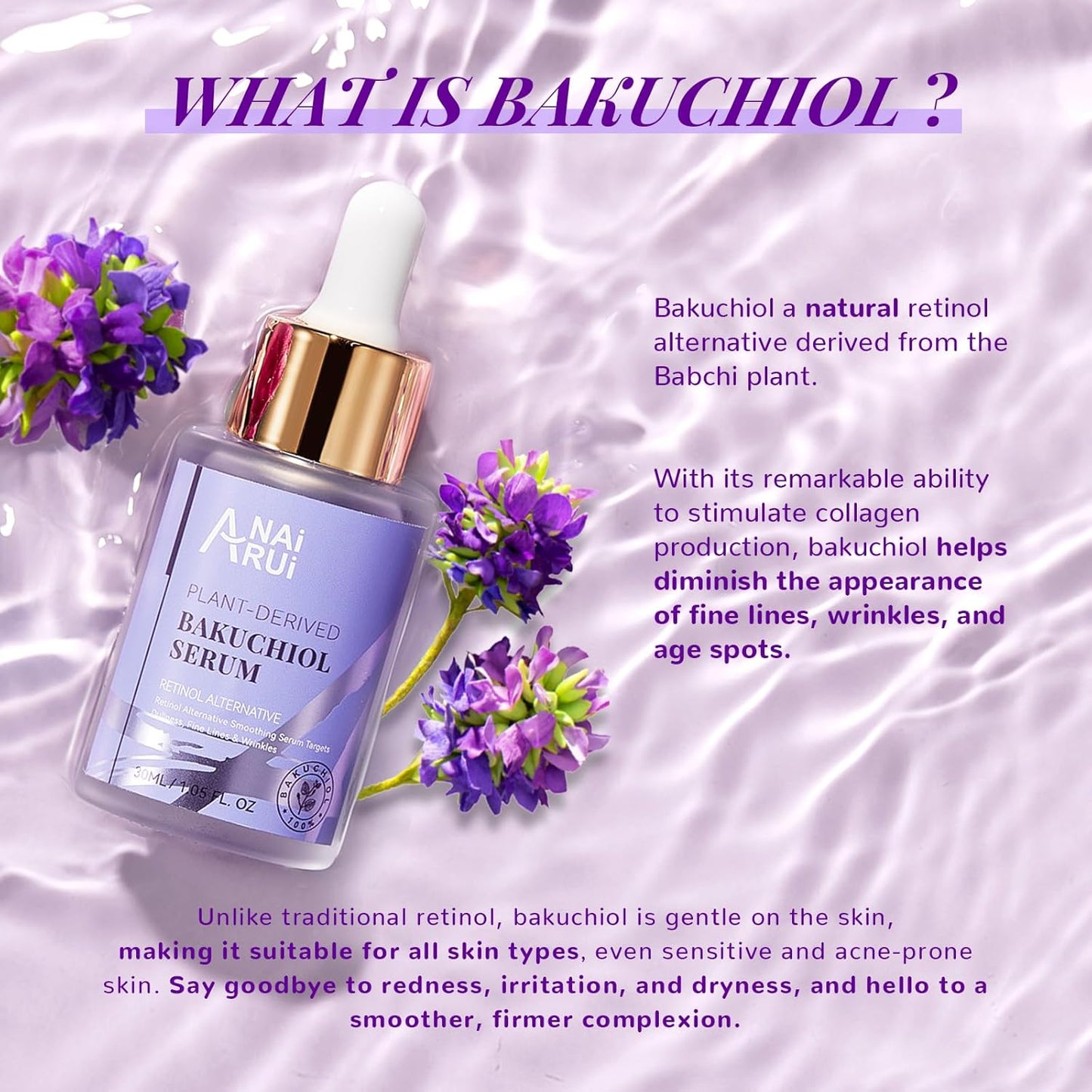 Revitalize Your Skin with ANAI RUI Bakuchiol Face Serum - The Ultimate Anti-Aging Solution Featuring Hyaluronic Acid & Peptides for All Skin Types