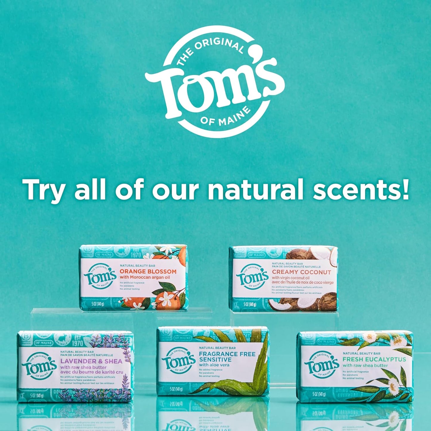 Tom's of Maine Fragrance-Free Natural Beauty Bar Soap for Sensitive Skin - 6 Pack (5 Oz Each)